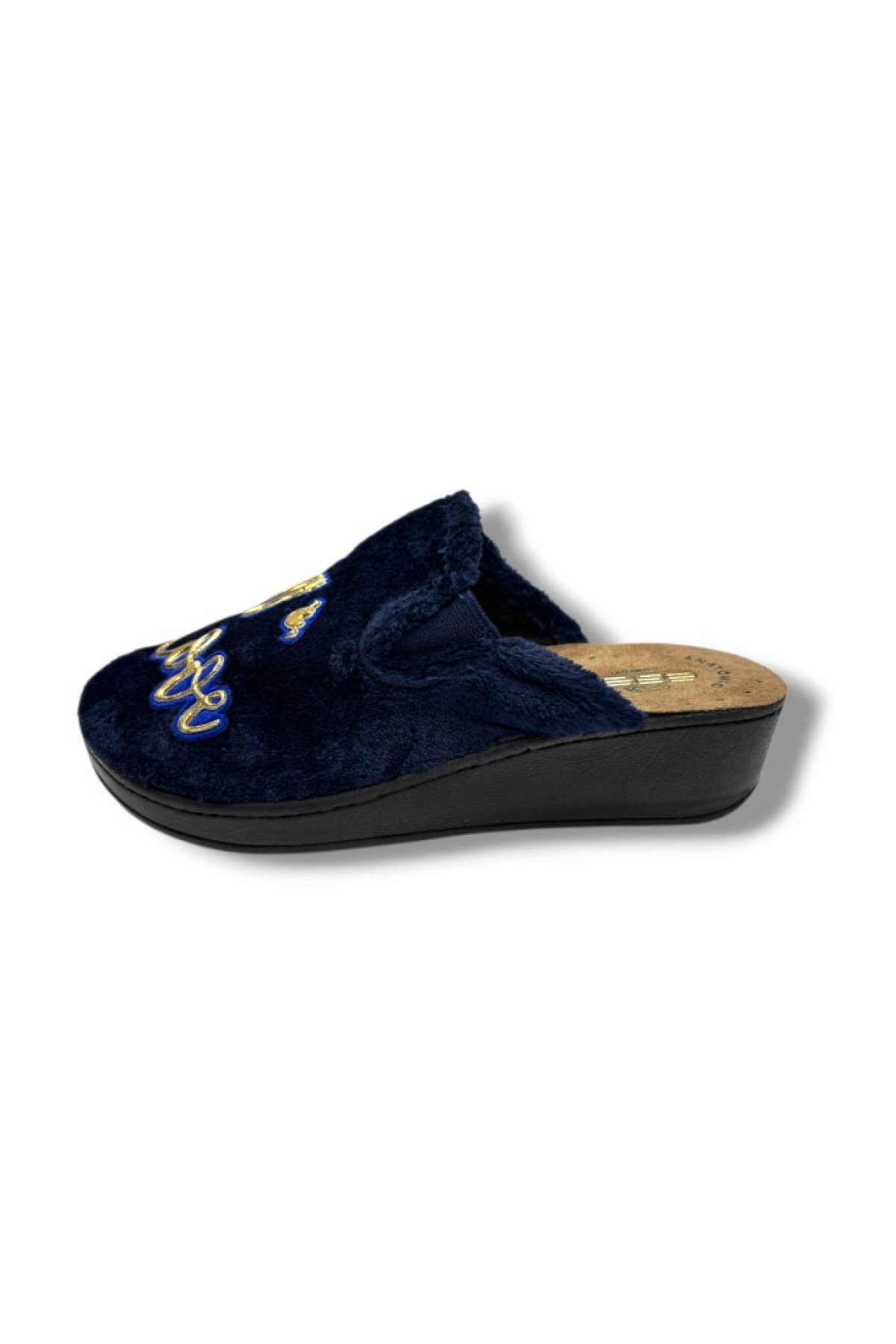 213.Z.018 Parlak Gold Yazılı Yün Kumaş Halı Kadın Terlik - Görsel 4