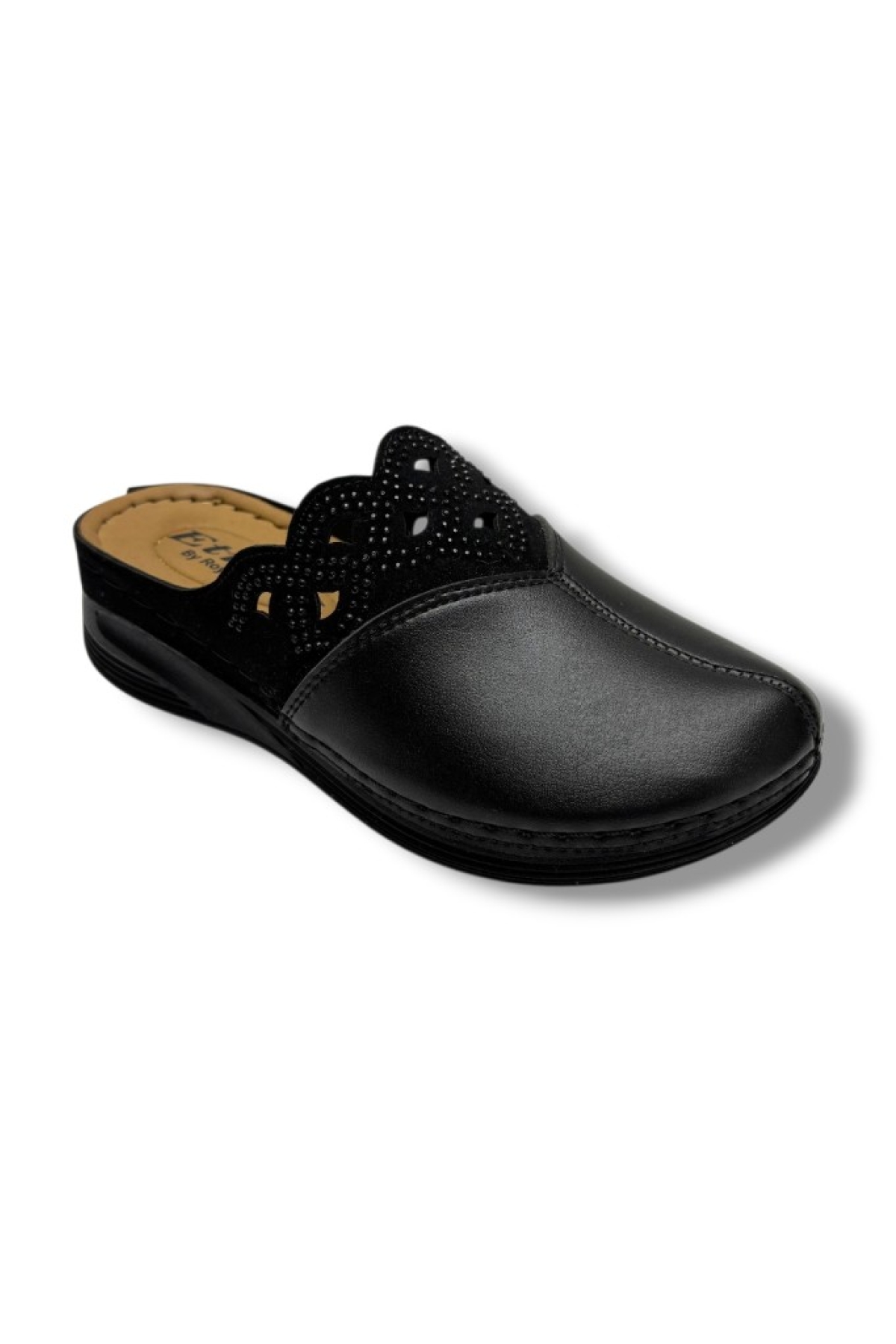 Poli 727-26 Cilt Deri İşlemeli Boncuk Taşlı Anatomik Sabo Kadın Terlik - Görsel 2