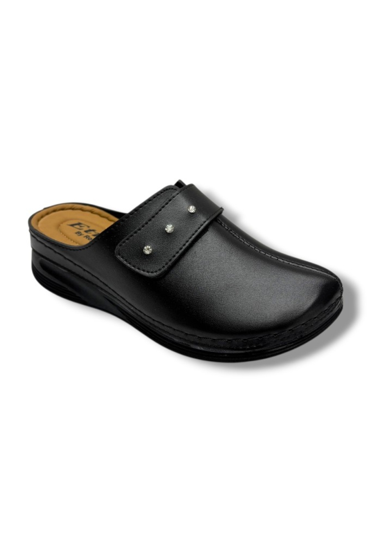 Poli 726-26 Cilt Deri Cırtlı Taşlı Anatomik Sabo Kadın Terlik - Görsel 2