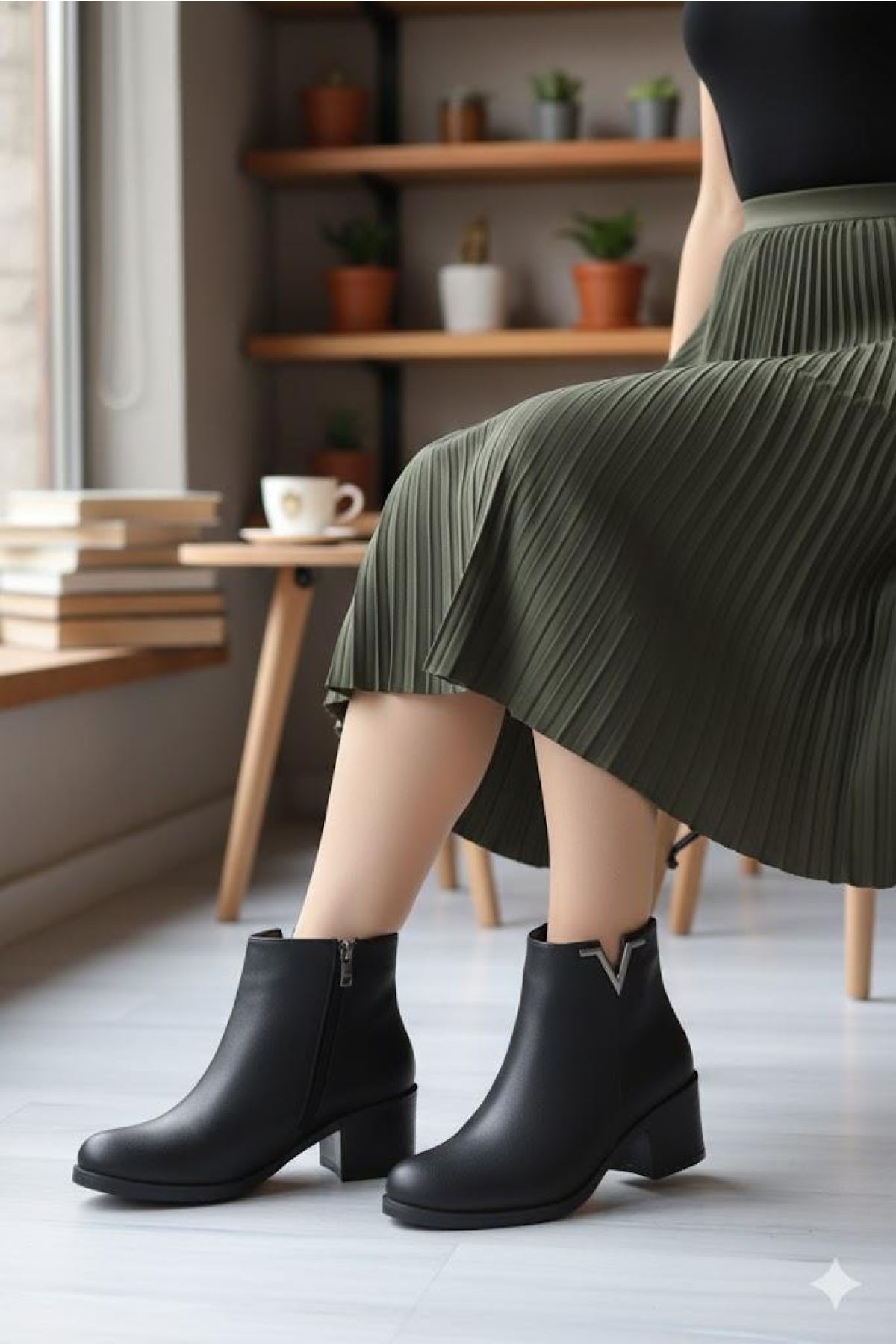 30542 Rahat Toka Detaylı 5 Cm Topuk Yüksekliği Sıcak Astar Kadın Bot - Görsel 4