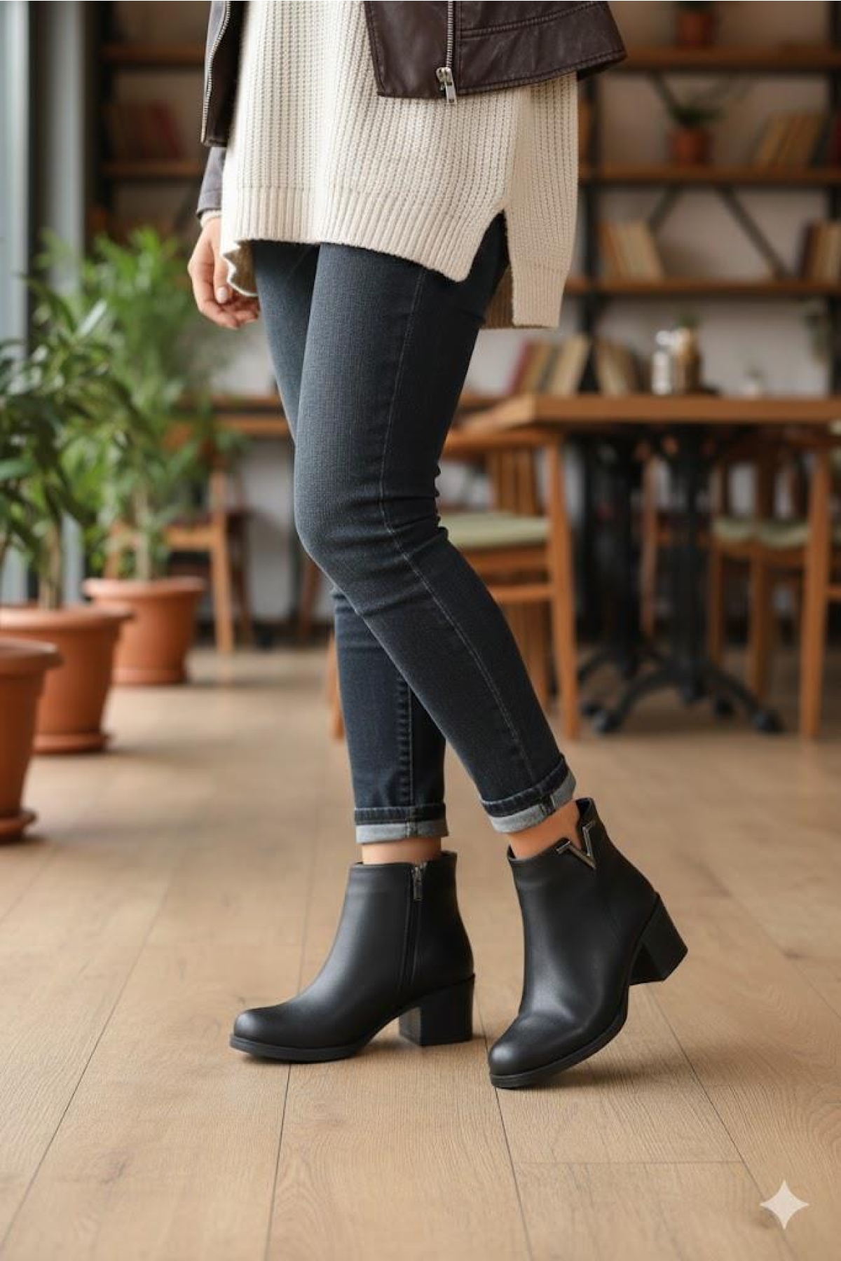 30542 Rahat Toka Detaylı 5 Cm Topuk Yüksekliği Sıcak Astar Kadın Bot - Görsel 7