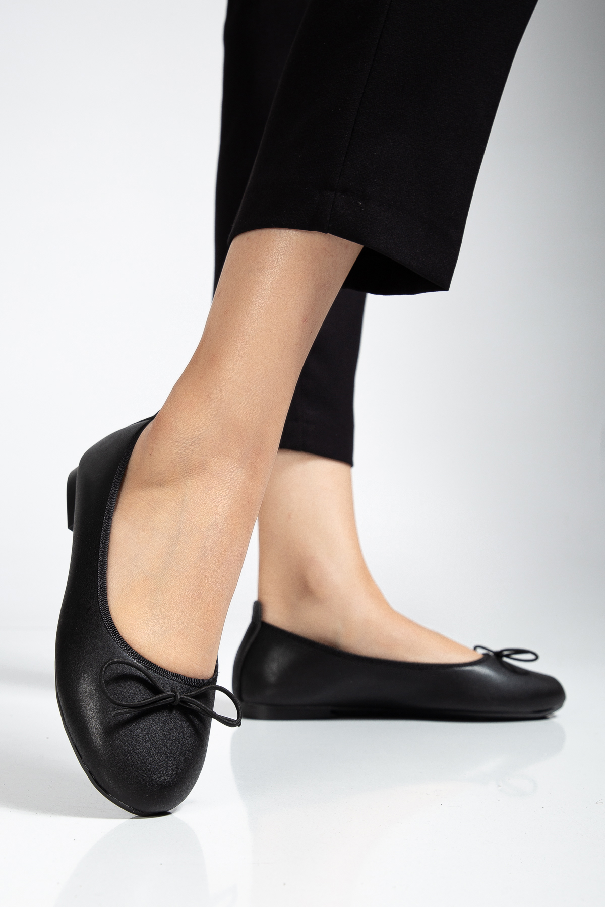 Kadın Babet Süet Kadife Rahat Günlük Ayakkabı Siyah Cilt - Görsel 3