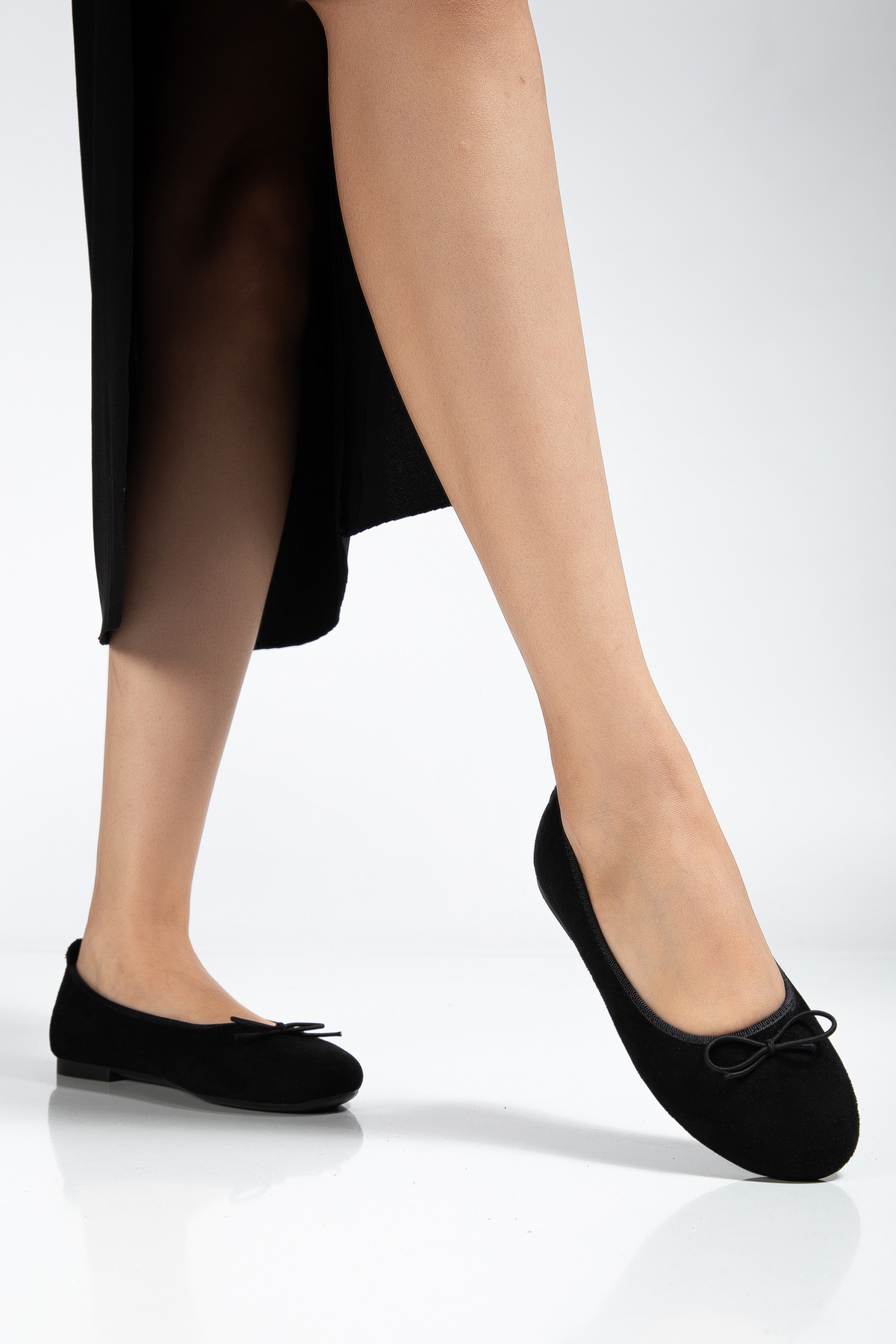 Kadın Babet Süet Kadife Rahat Günlük Ayakkabı Siyah Süet - Görsel 2