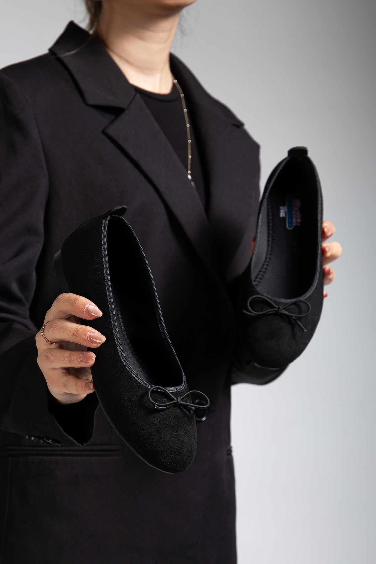 Kadın Babet Süet Kadife Rahat Günlük Ayakkabı Siyah Süet - Görsel 3