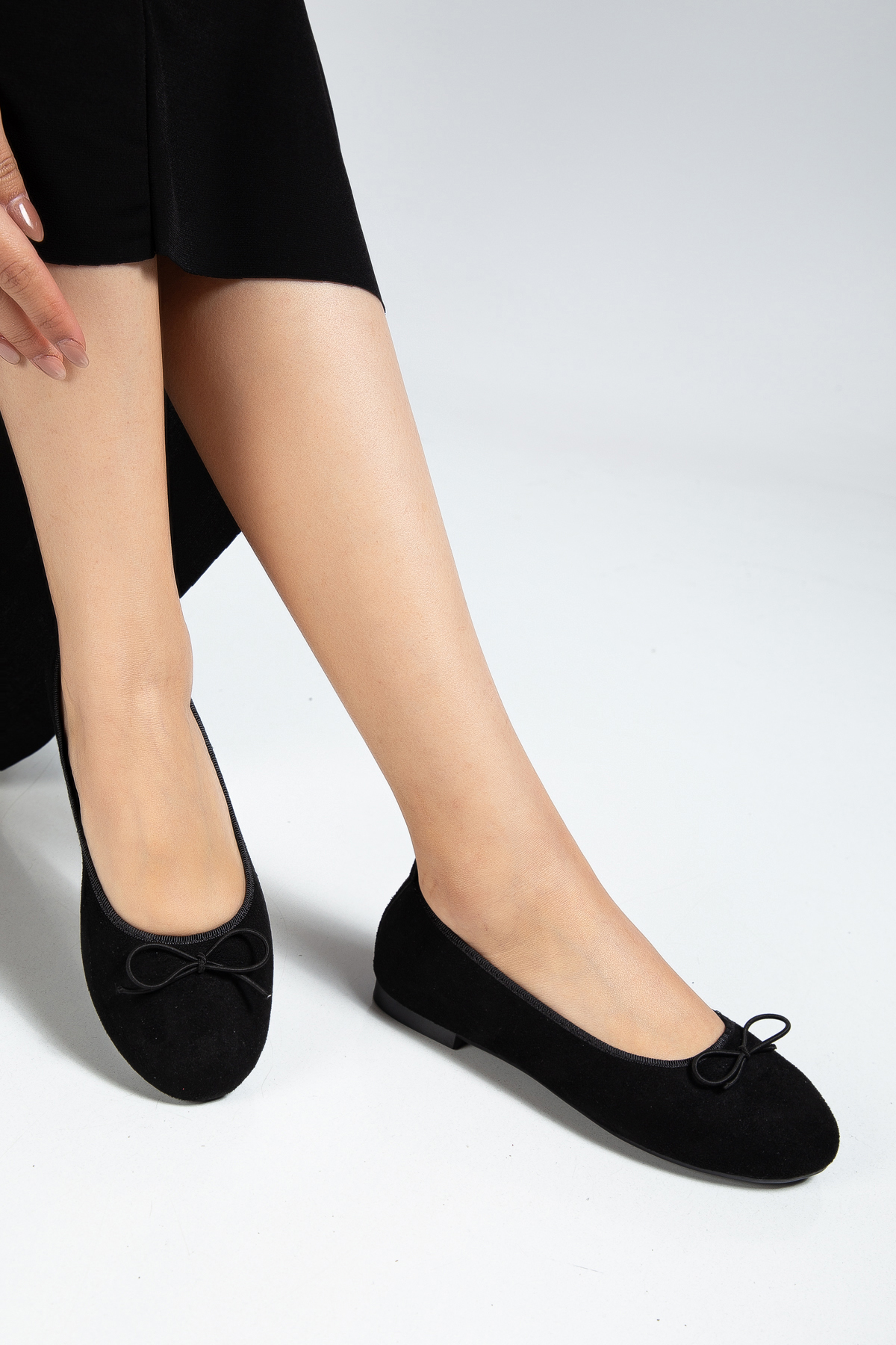 Kadın Babet Süet Kadife Rahat Günlük Ayakkabı Siyah Süet - Görsel 4