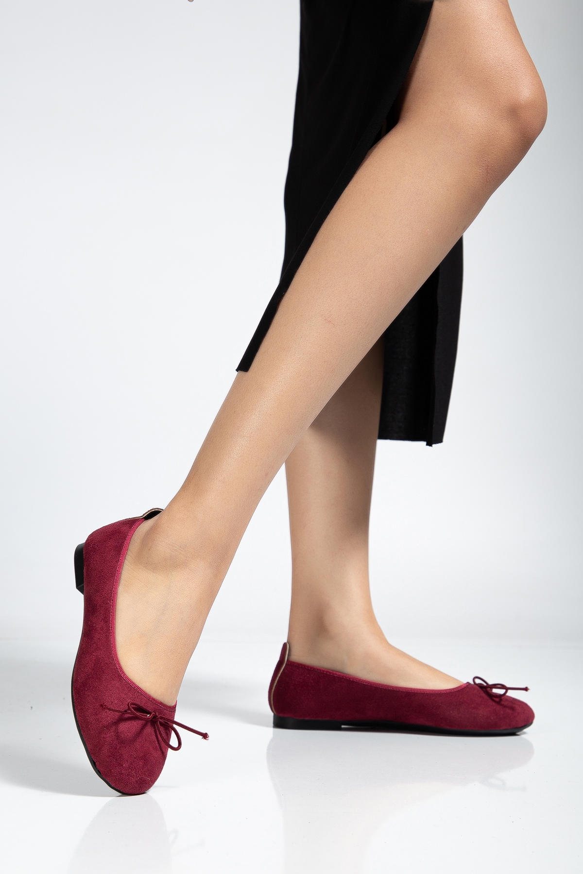 Kadın Babet Süet Kadife Rahat Günlük Ayakkabı Bordo - Görsel 2