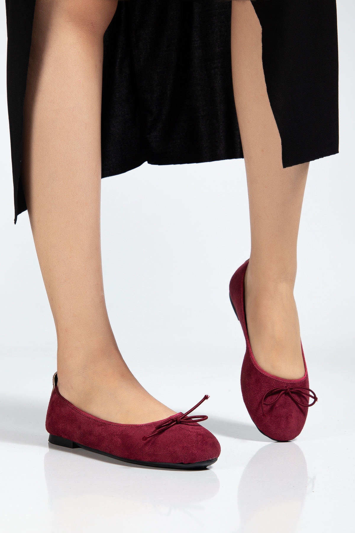 Kadın Babet Süet Kadife Rahat Günlük Ayakkabı Bordo - Görsel 3