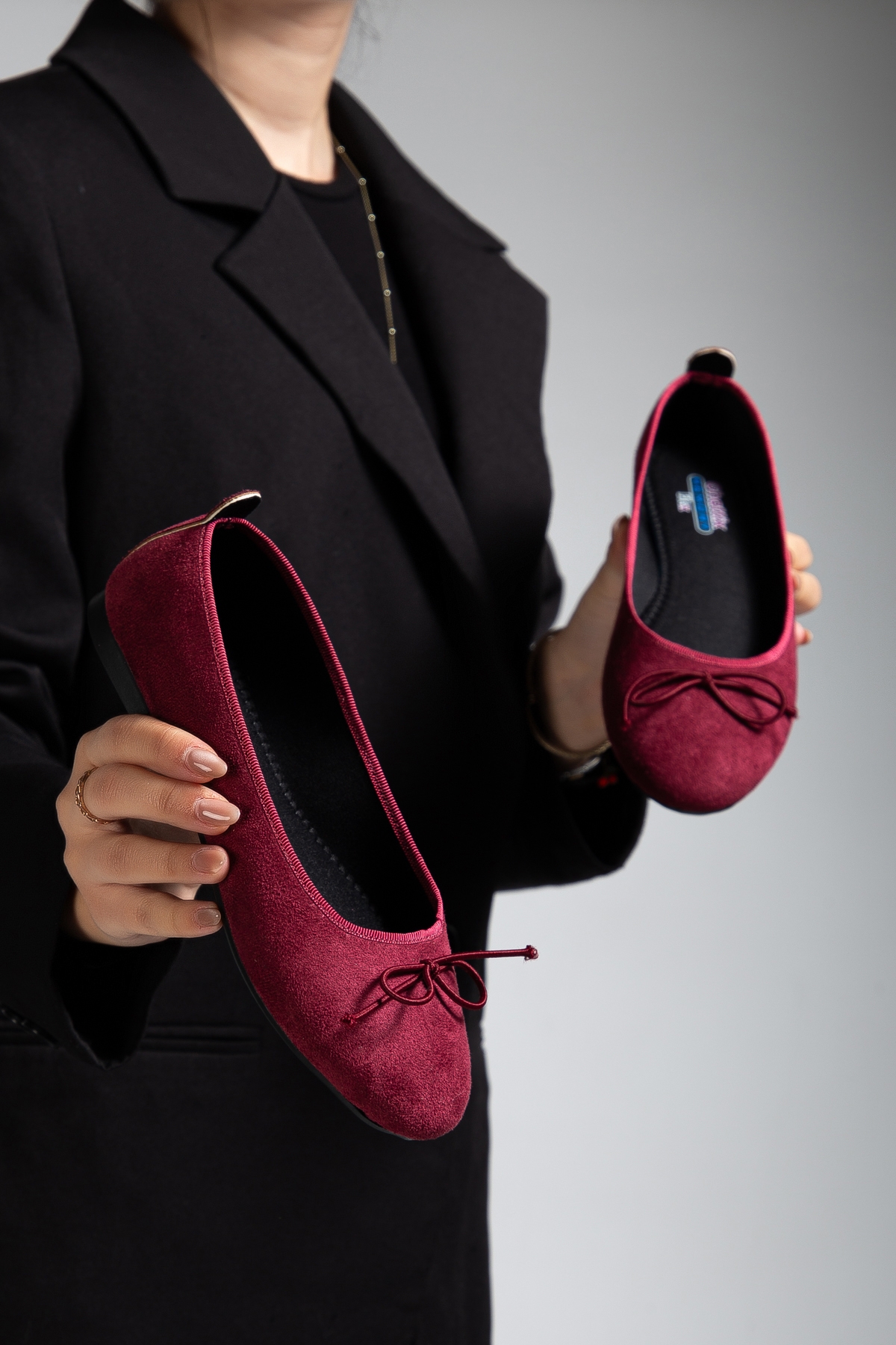 Kadın Babet Süet Kadife Rahat Günlük Ayakkabı Bordo - Görsel 4