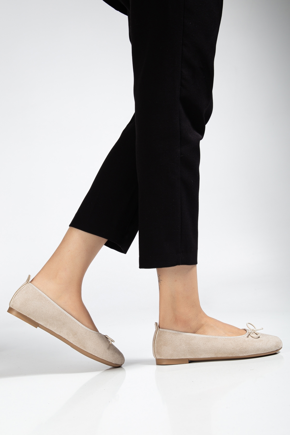 Kadın Babet Süet Kadife Rahat Günlük Ayakkabı Bej - Görsel 2