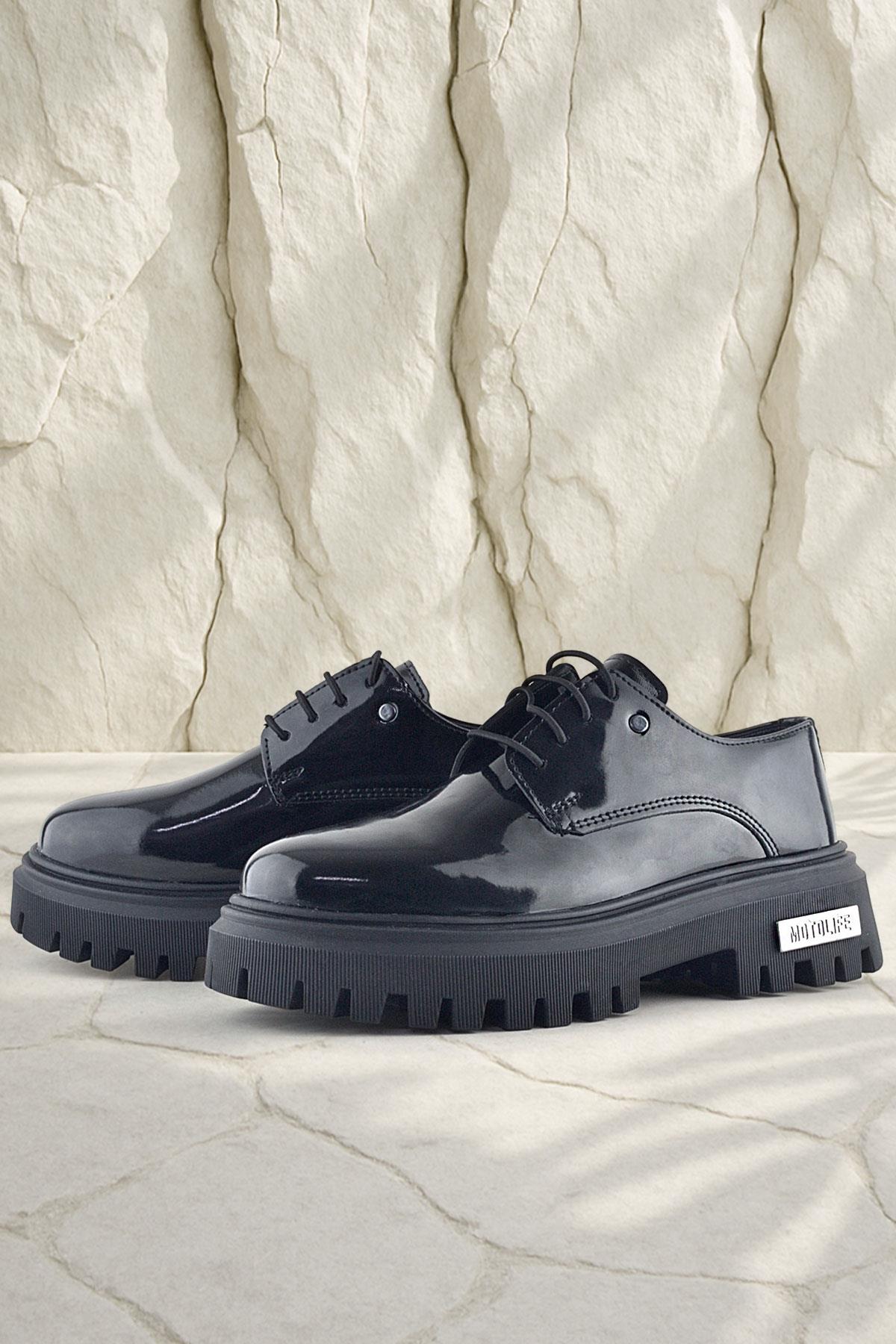 Siyah Rugan Bağcıklı Oxford Metal Detaylı Günlük Ayakkabı - Görsel 3