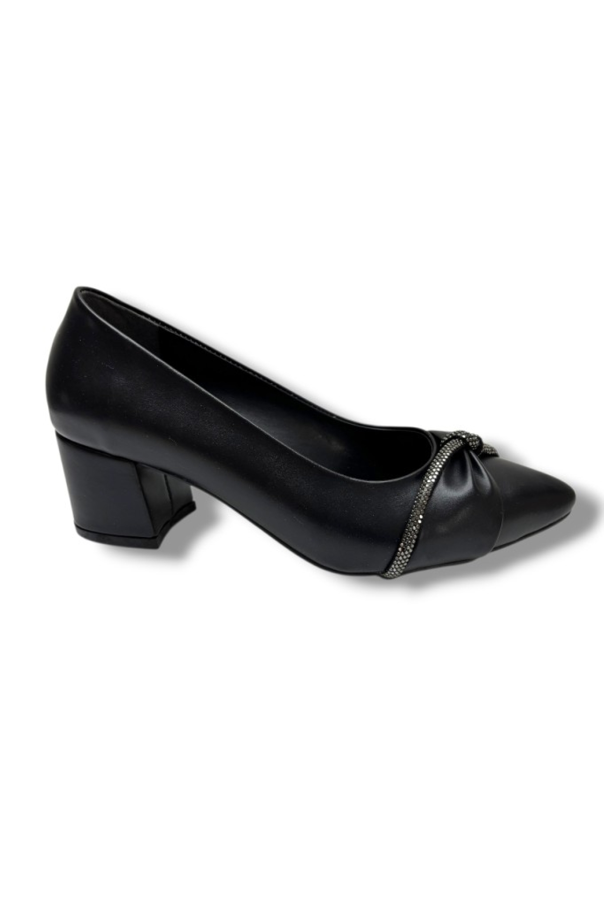 C-Shoes 150-26 Cilt Deri Düğüm Taşlı Kalın Topuk Kadın Ayakkabı 38-40 - Görsel 3