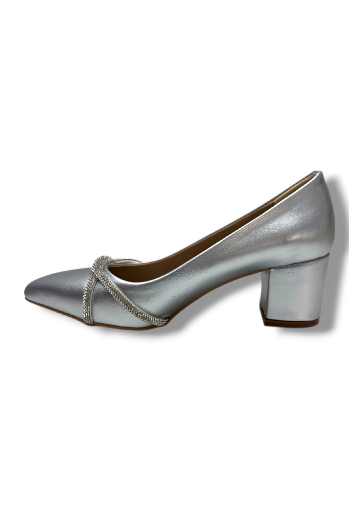 C-Shoes CV138-26 Cilt Deri Burgu Taşlı Kalın Topuk Kadın Ayakkabı - Görsel 4