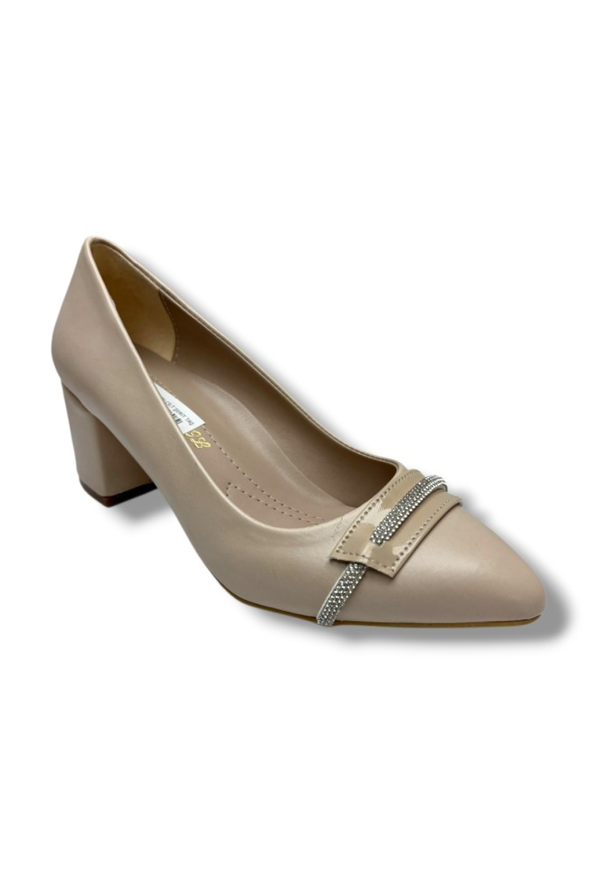 C-Shoes 103-26 Cilt Deri Şerit Taşlı Kalın Topuk Kadın Ayakkabı - Görsel 2