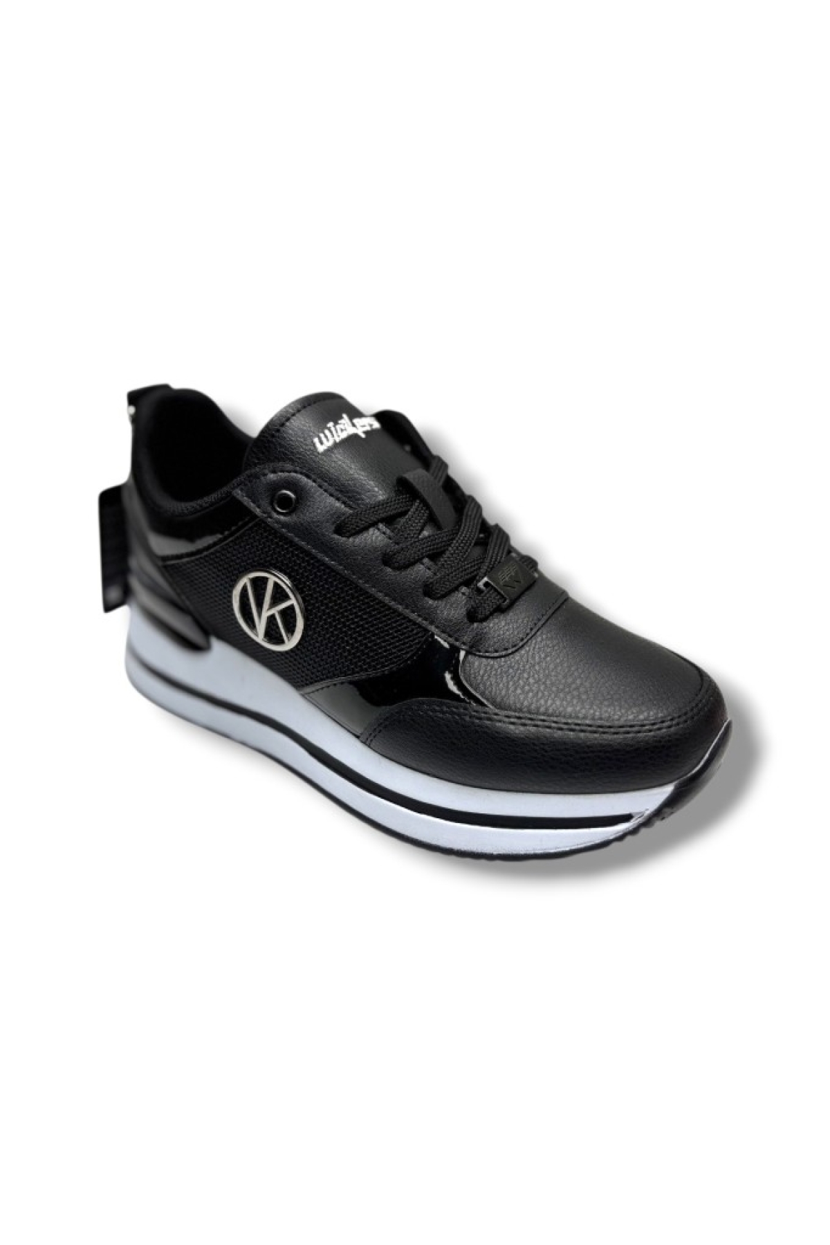 Wickers 2927-26 Cilt Deri Dolgu Topuklıu Anatomik Kadın Sneaker Siyah Beyaz - Görsel 2