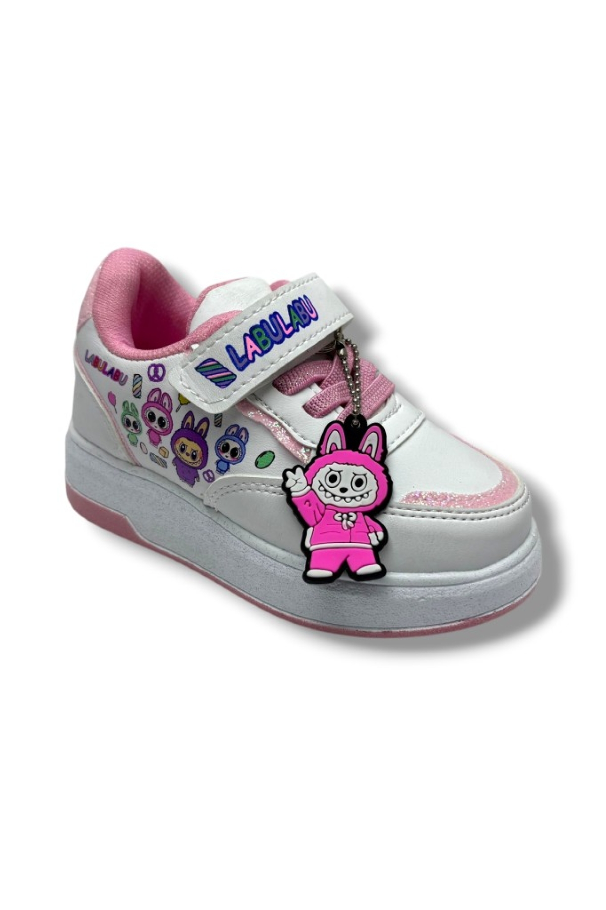 ProKids 4011-26 Cilt Deri Labubu Maskotlu Anatomik Kız Çocuk Sneaker Beyaz Pembe 26-30 - Görsel 2