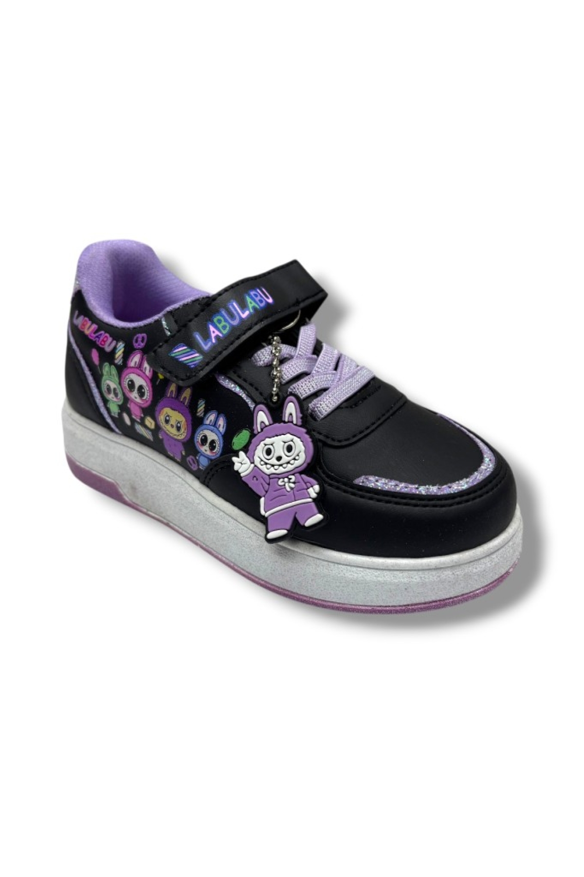 ProKids 4011-26 Cilt Deri Labubu Maskotlu Anatomik Kız Çocuk Sneaker Siyah Lila 31-35 - Görsel 2