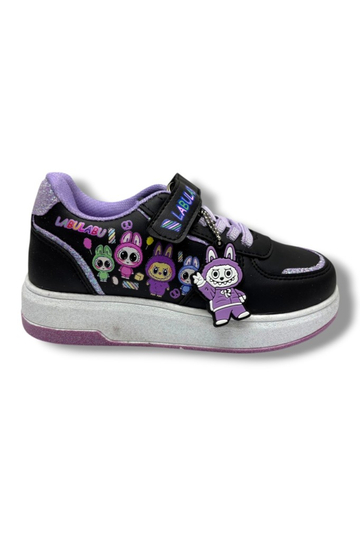 ProKids 4011-26 Cilt Deri Labubu Maskotlu Anatomik Kız Çocuk Sneaker Siyah Lila 31-35 - Görsel 3