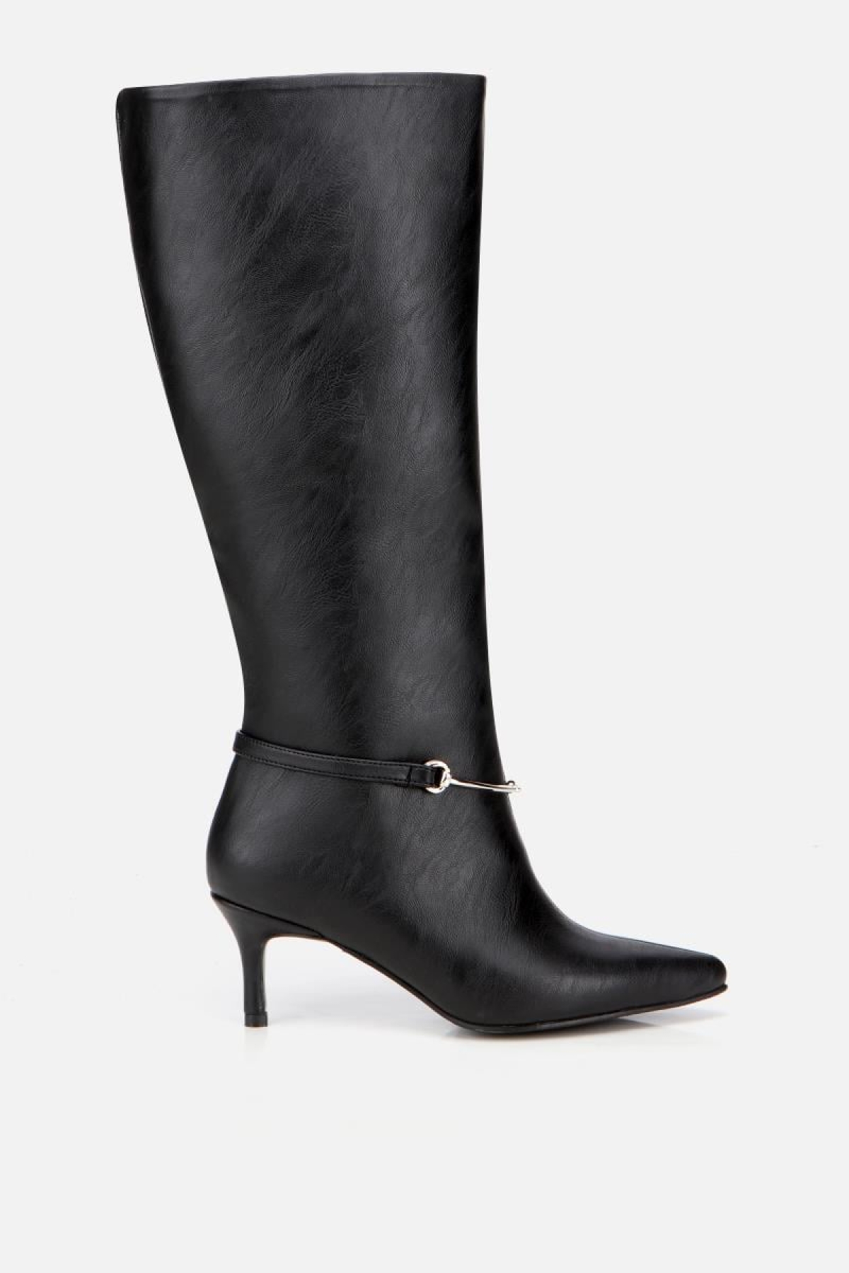 Kadın Siyah İnce Kemerli Tokalı Topuklu Çizme - Görsel 2