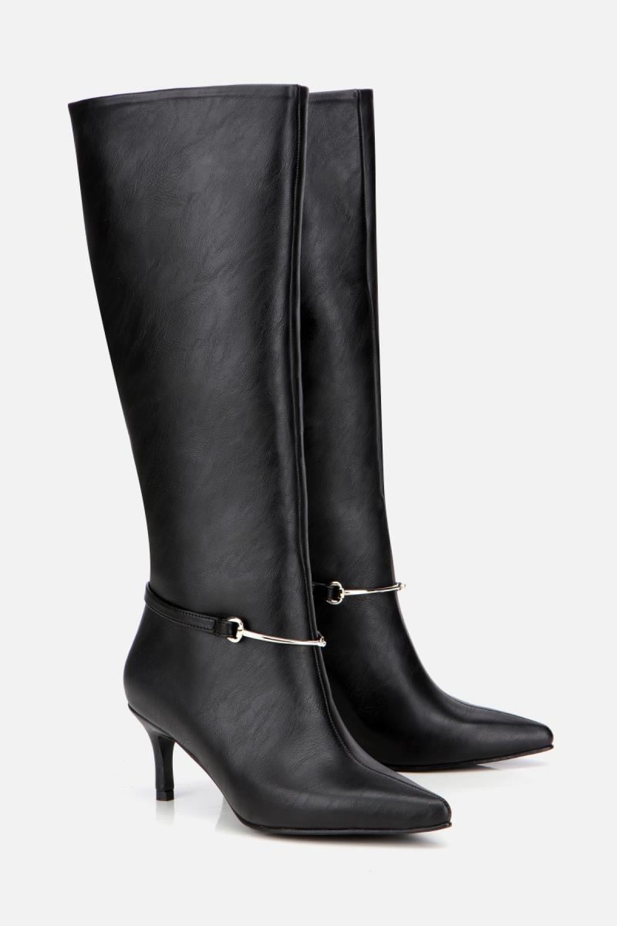 Kadın Siyah İnce Kemerli Tokalı Topuklu Çizme - Görsel 3