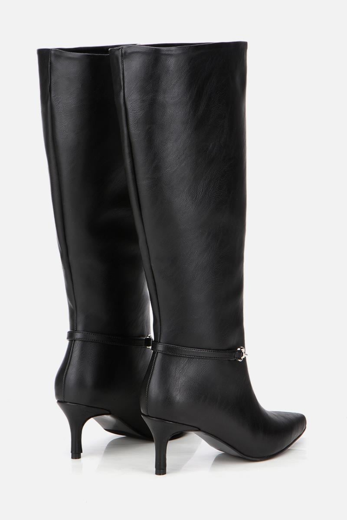 Kadın Siyah İnce Kemerli Tokalı Topuklu Çizme - Görsel 4