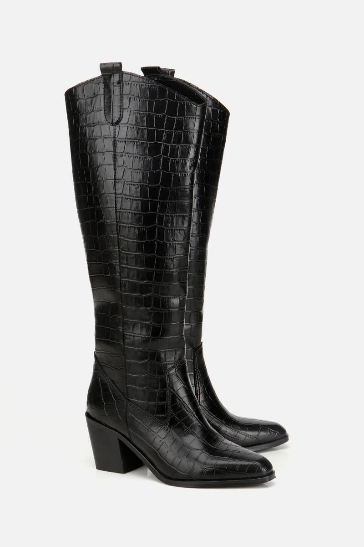 Kadın Siyah Kroko Desenli Kovboy Topuklu Çizme - Görsel 3
