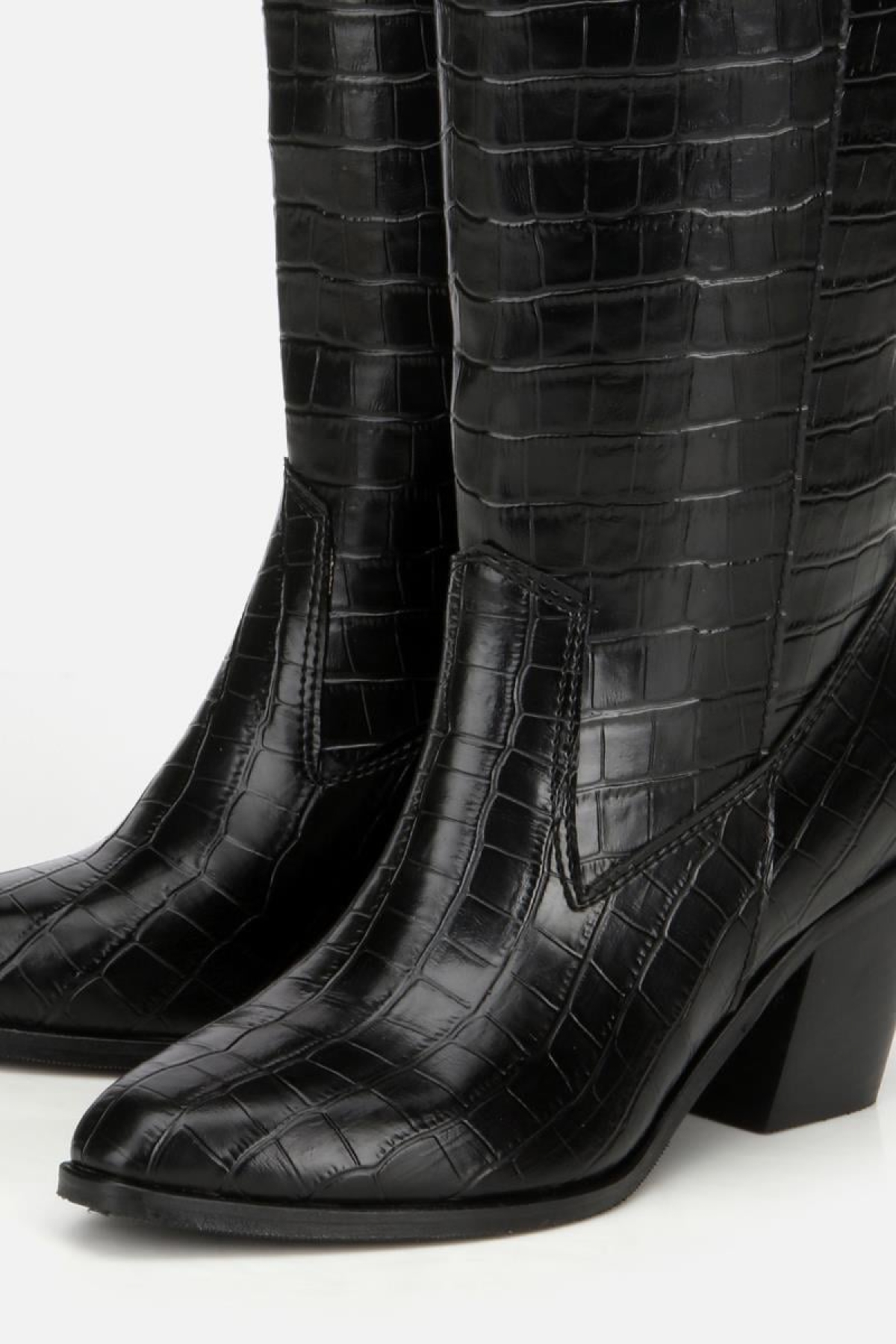 Kadın Siyah Kroko Desenli Kovboy Topuklu Çizme - Görsel 4