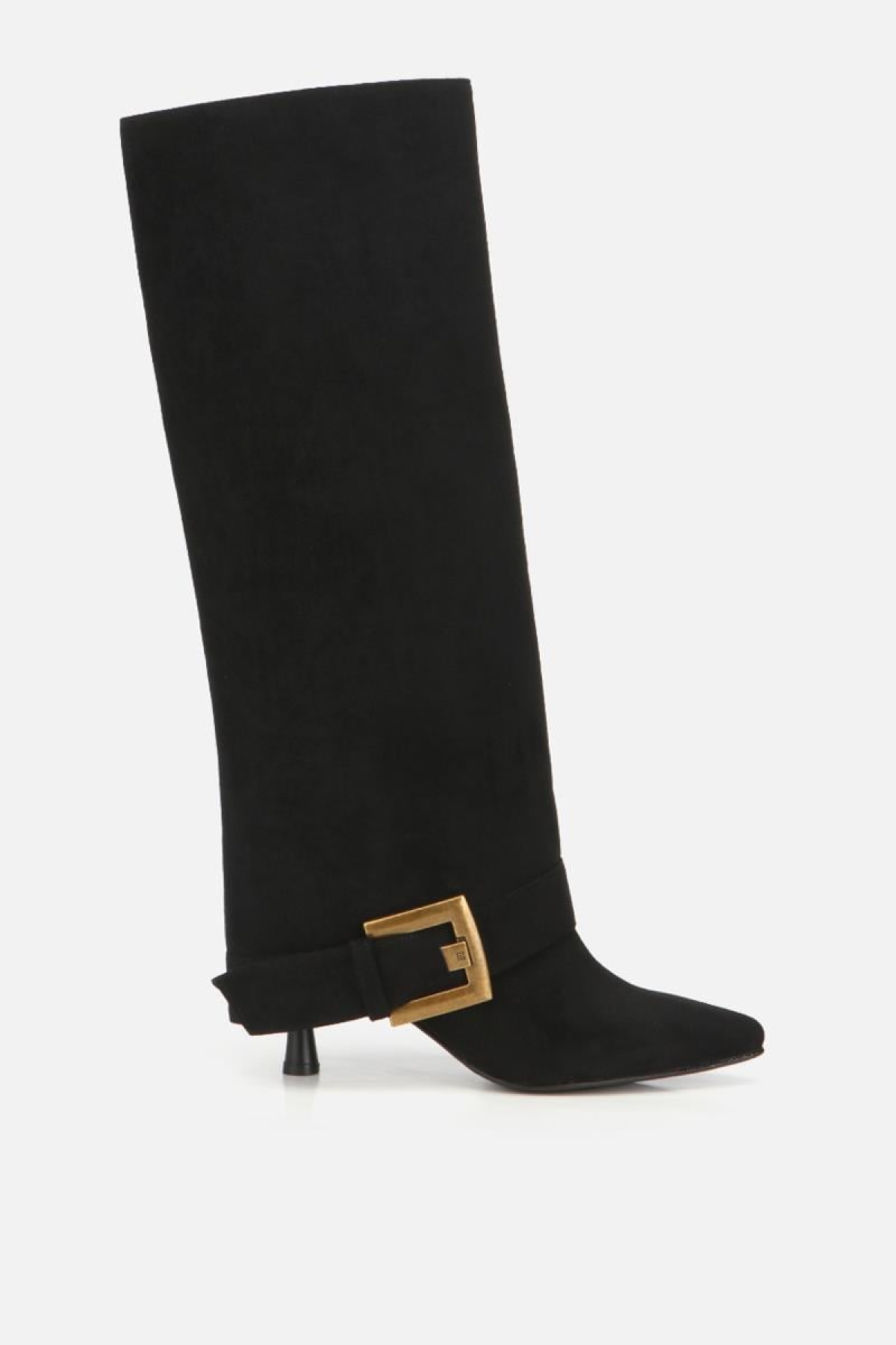 Kadın Süet Siyah Pantolon Görünümlü Tokalı Topuklu Çizme - Görsel 2