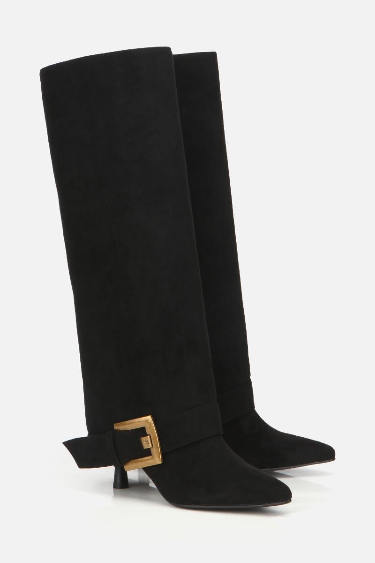 Kadın Süet Siyah Pantolon Görünümlü Tokalı Topuklu Çizme - Görsel 3