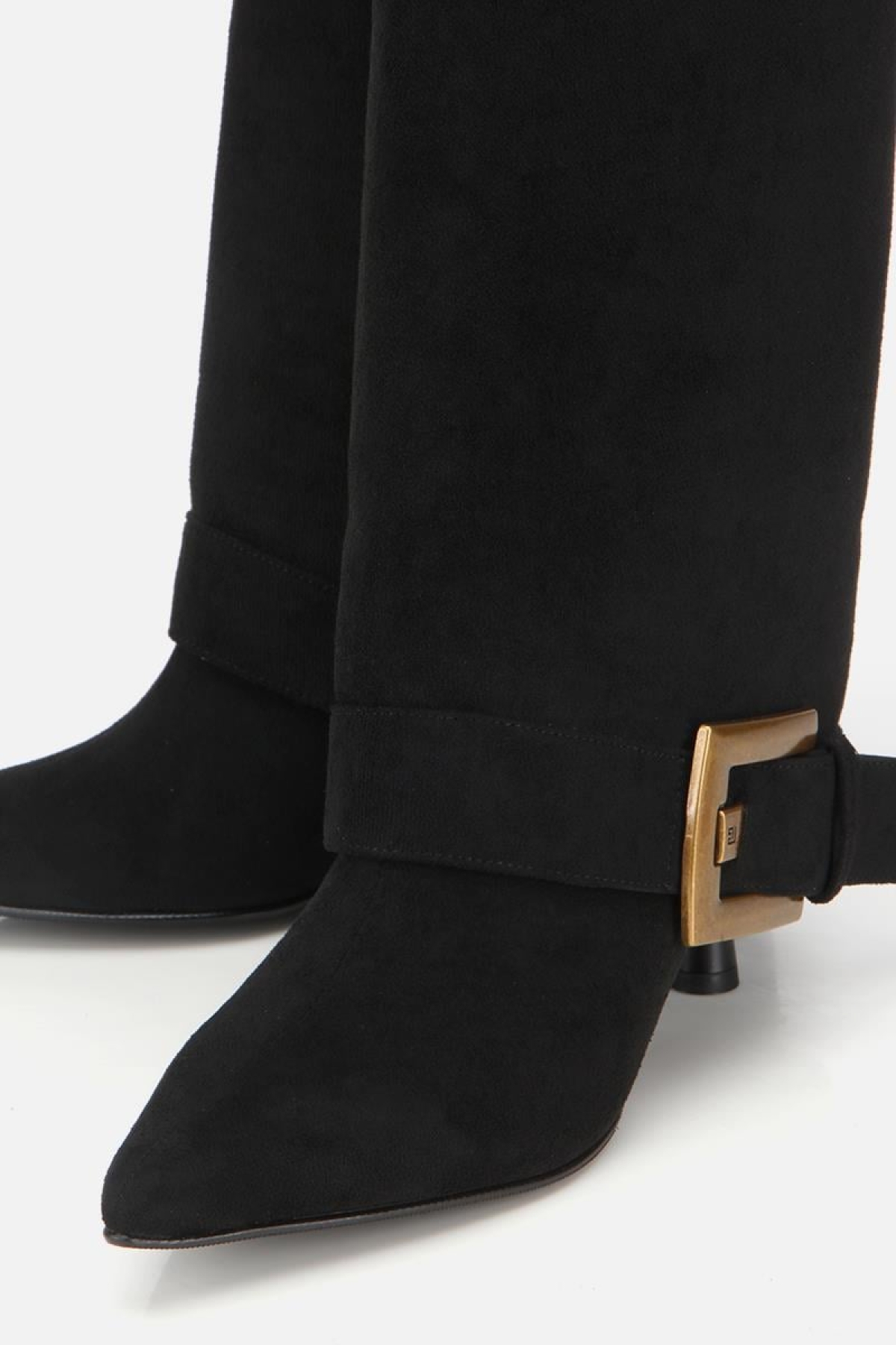 Kadın Süet Siyah Pantolon Görünümlü Tokalı Topuklu Çizme - Görsel 5