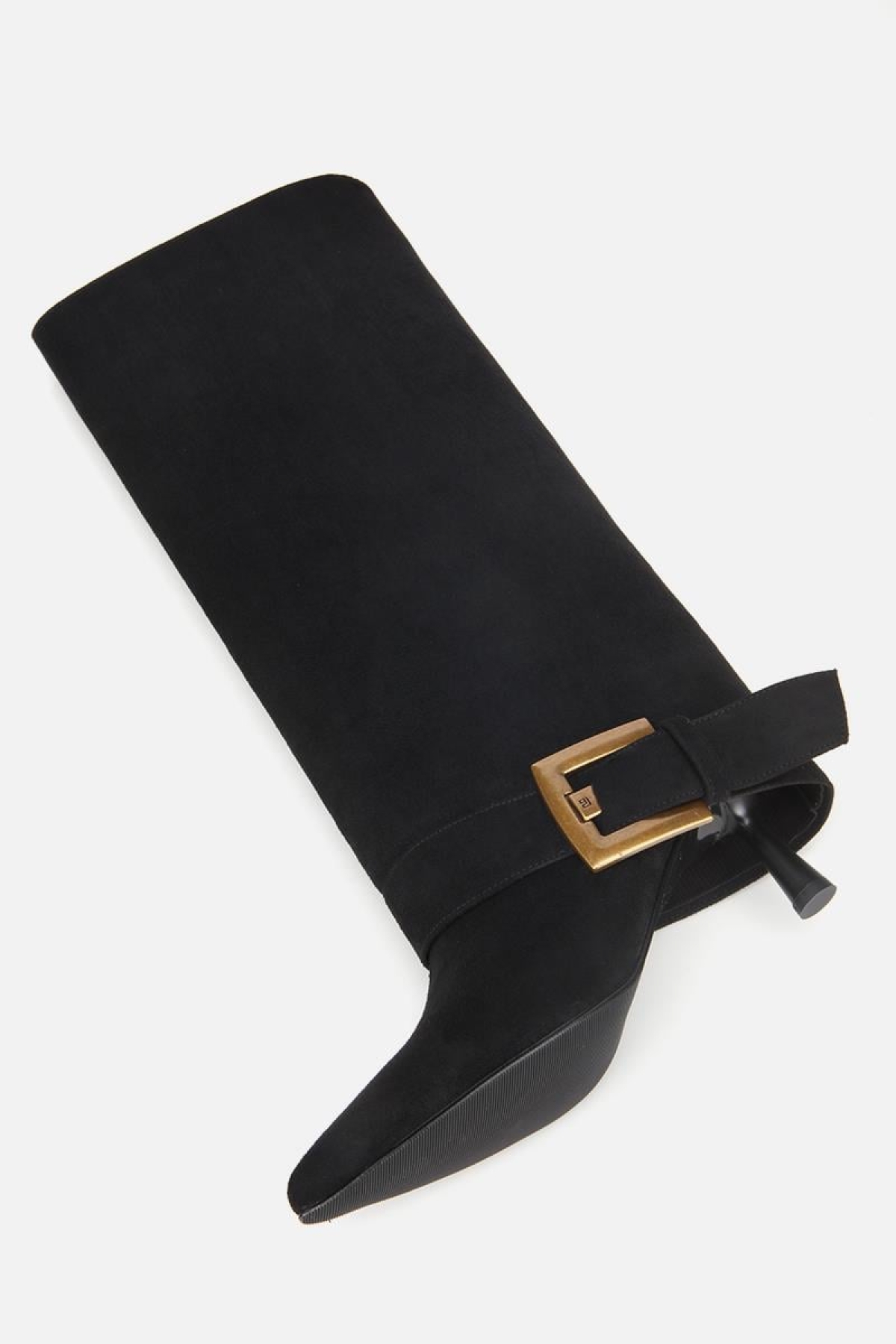 Kadın Süet Siyah Pantolon Görünümlü Tokalı Topuklu Çizme - Görsel 7