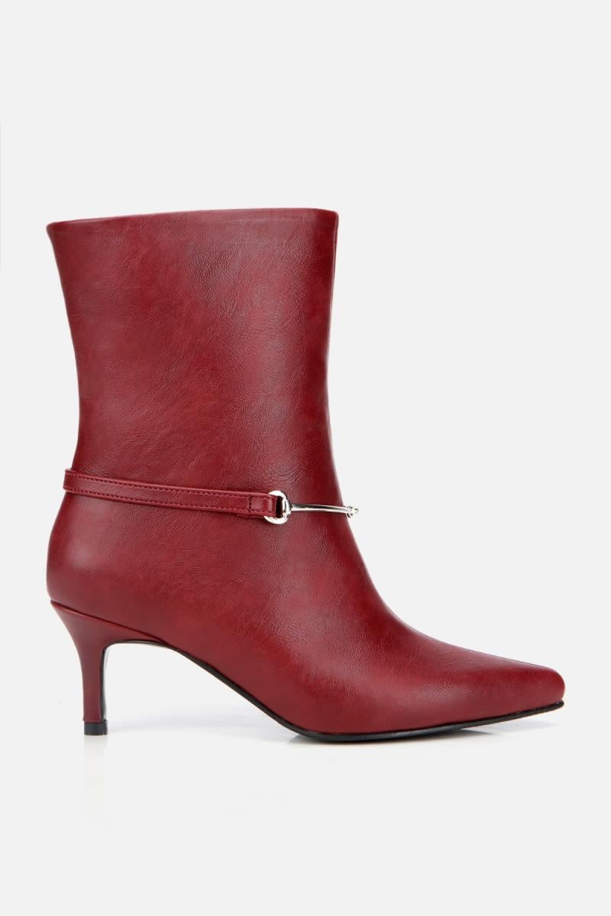 Kadın Bordo Kemer Detaylı Tokalı Bilekte Topuklu Bot - Görsel 2