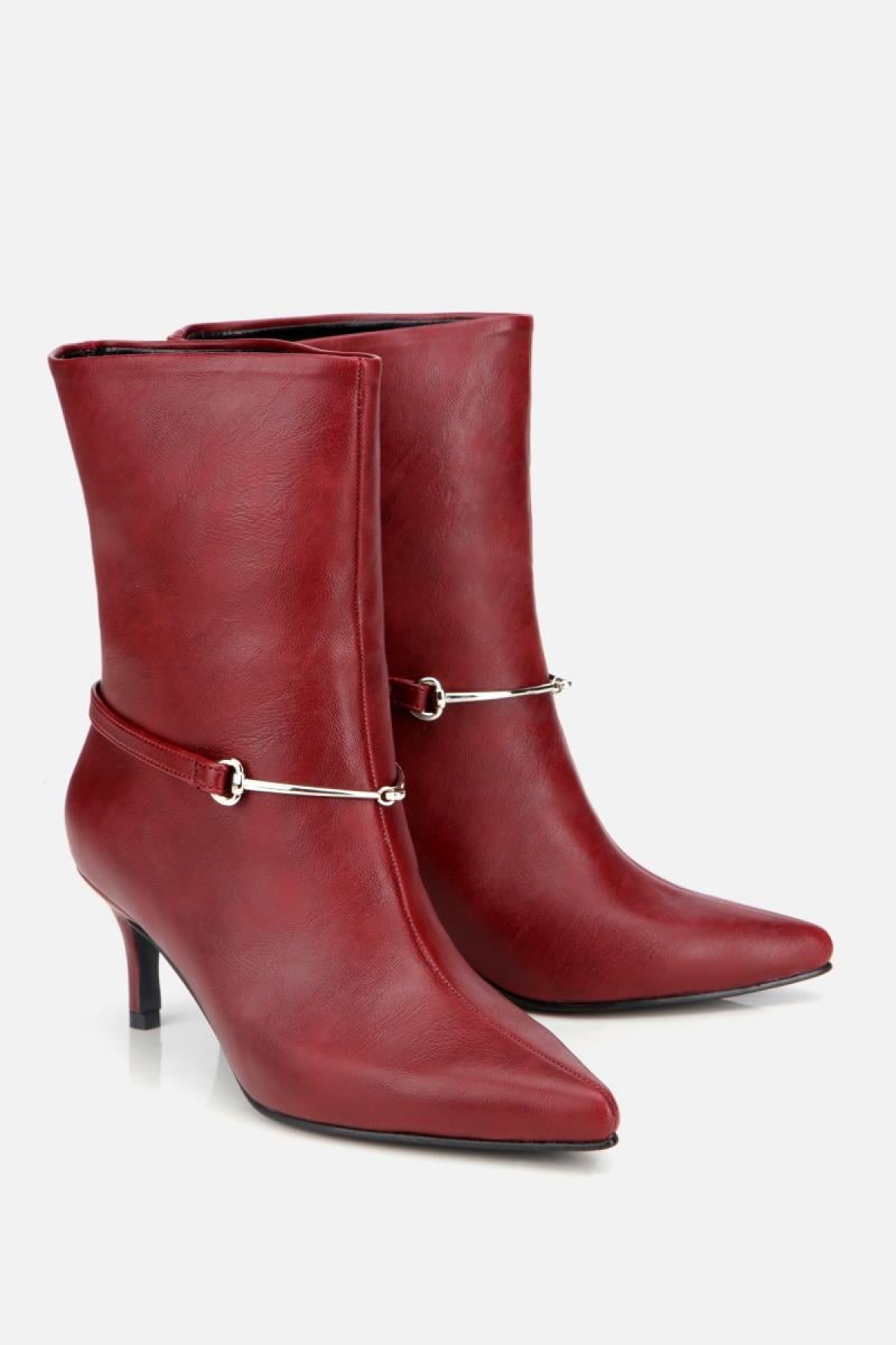 Kadın Bordo Kemer Detaylı Tokalı Bilekte Topuklu Bot - Görsel 3