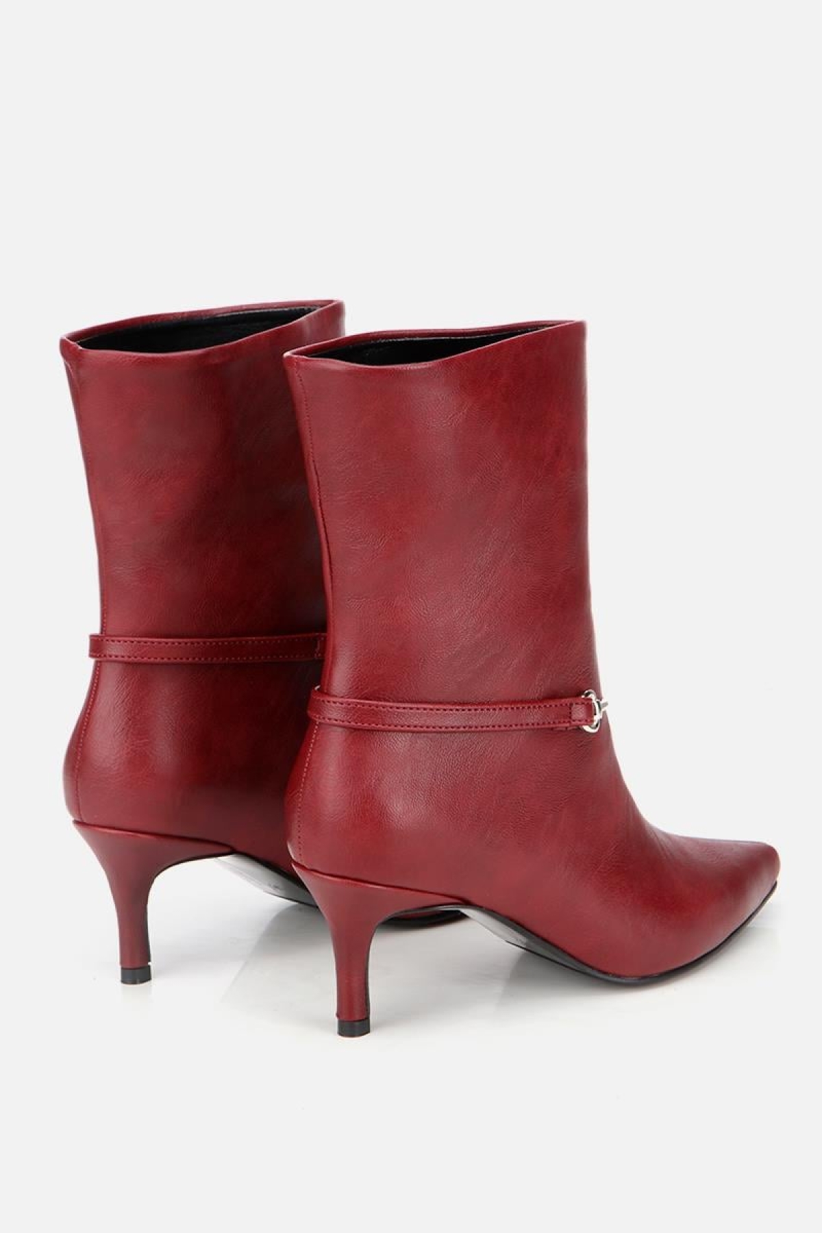 Kadın Bordo Kemer Detaylı Tokalı Bilekte Topuklu Bot - Görsel 4