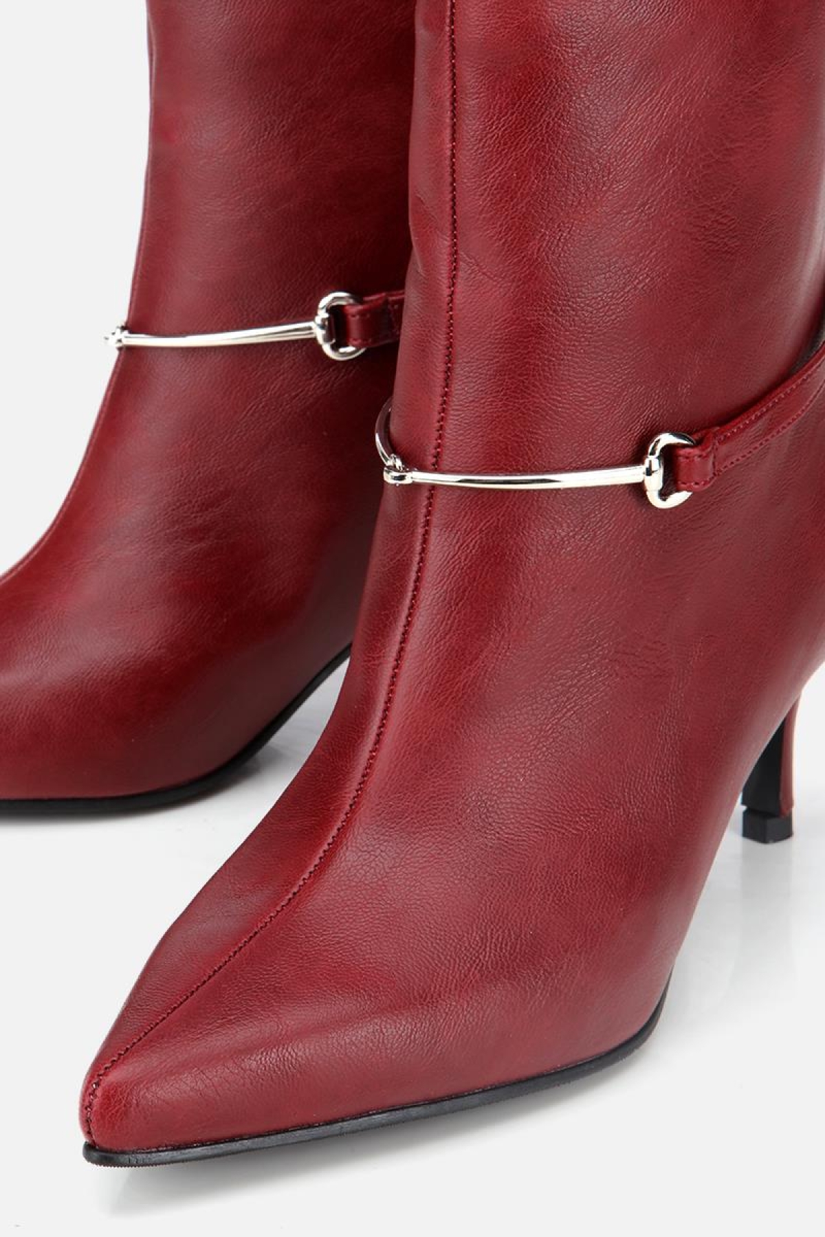 Kadın Bordo Kemer Detaylı Tokalı Bilekte Topuklu Bot - Görsel 5