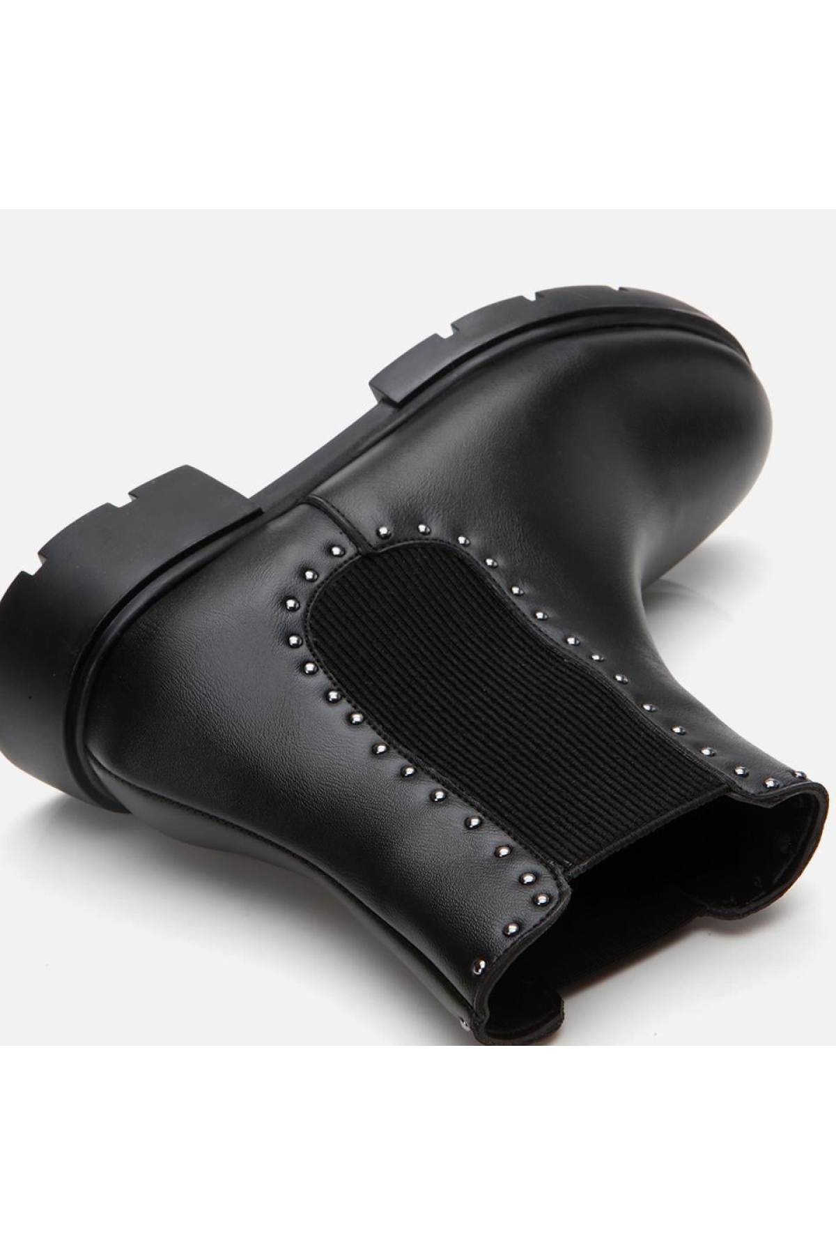 Siyah Kadın Zımbalı Düz Bot - Görsel 7