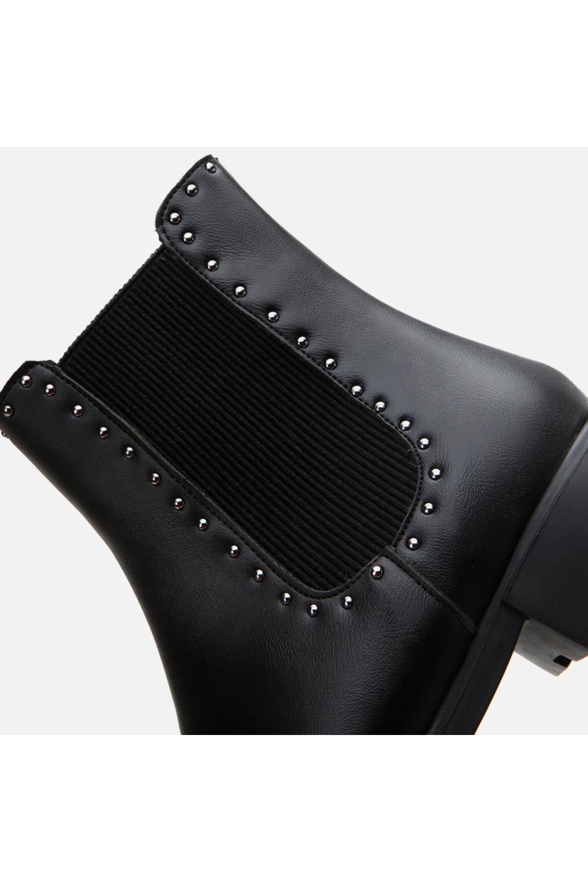 Siyah Kadın Zımbalı Düz Bot - Görsel 8