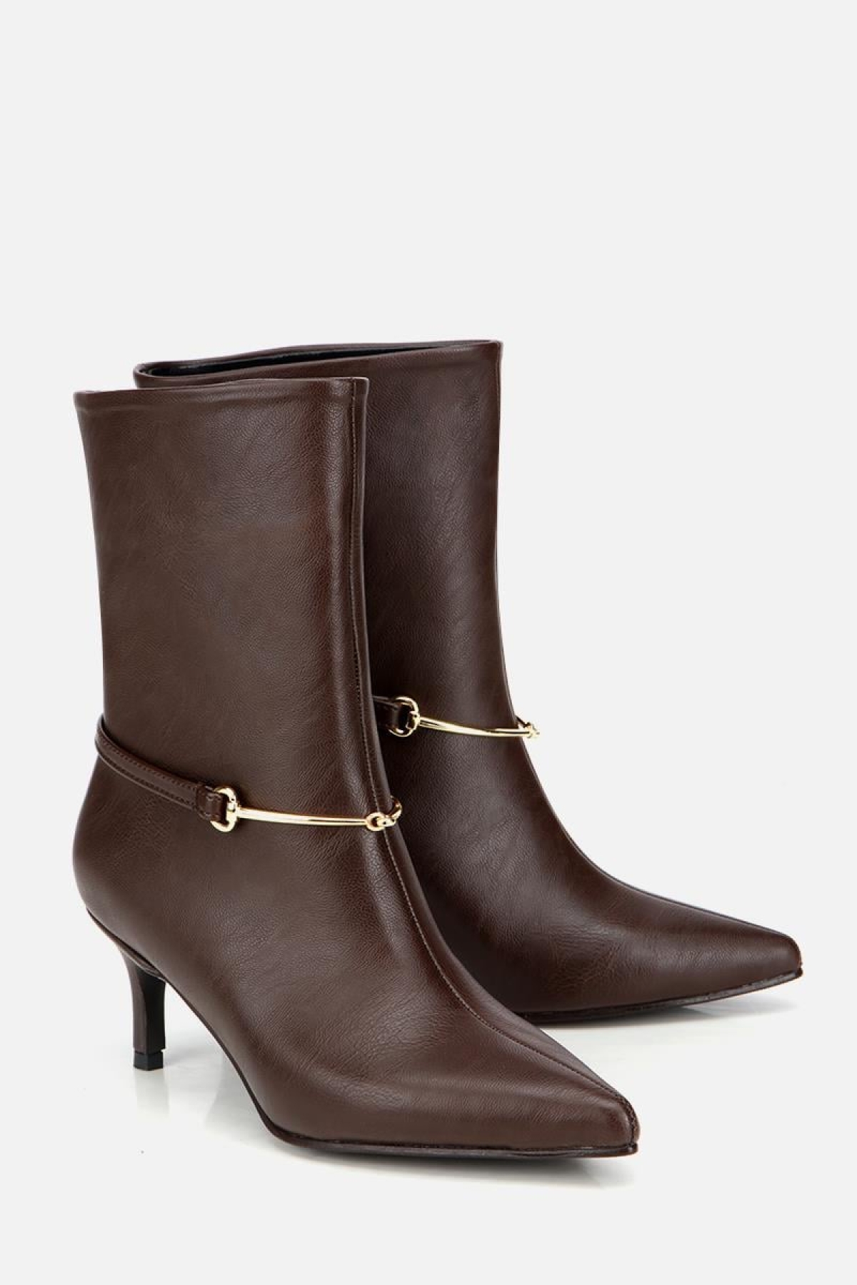 Kadın Kahverengi Kemer Detaylı Tokalı Bilekte Topuklu Bot - Görsel 3