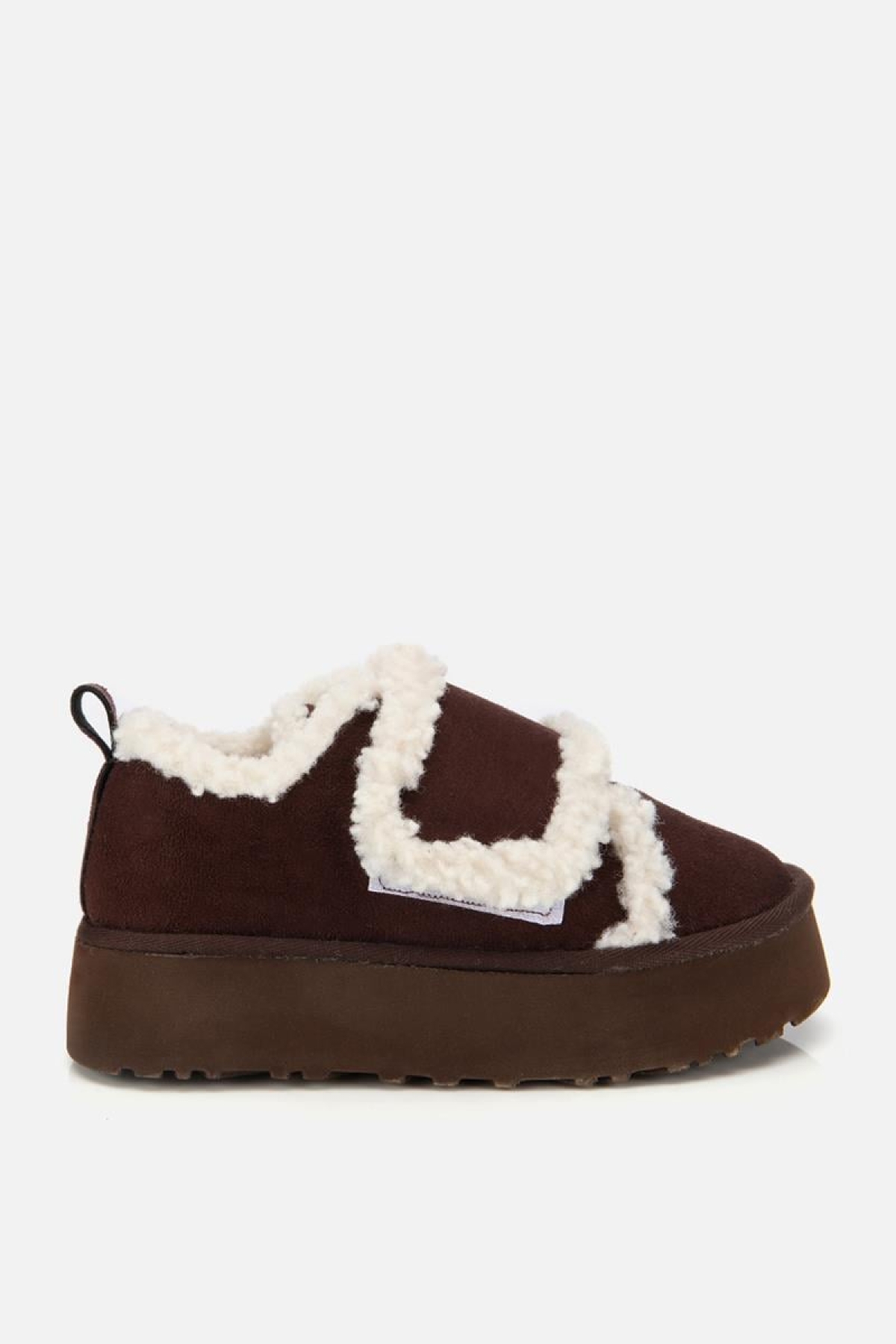 Kadın Süet Kahverengi İçi Kürklü Yüksek Tabanlı Kalın Bantlı Düz Ayakkabı - Görsel 2