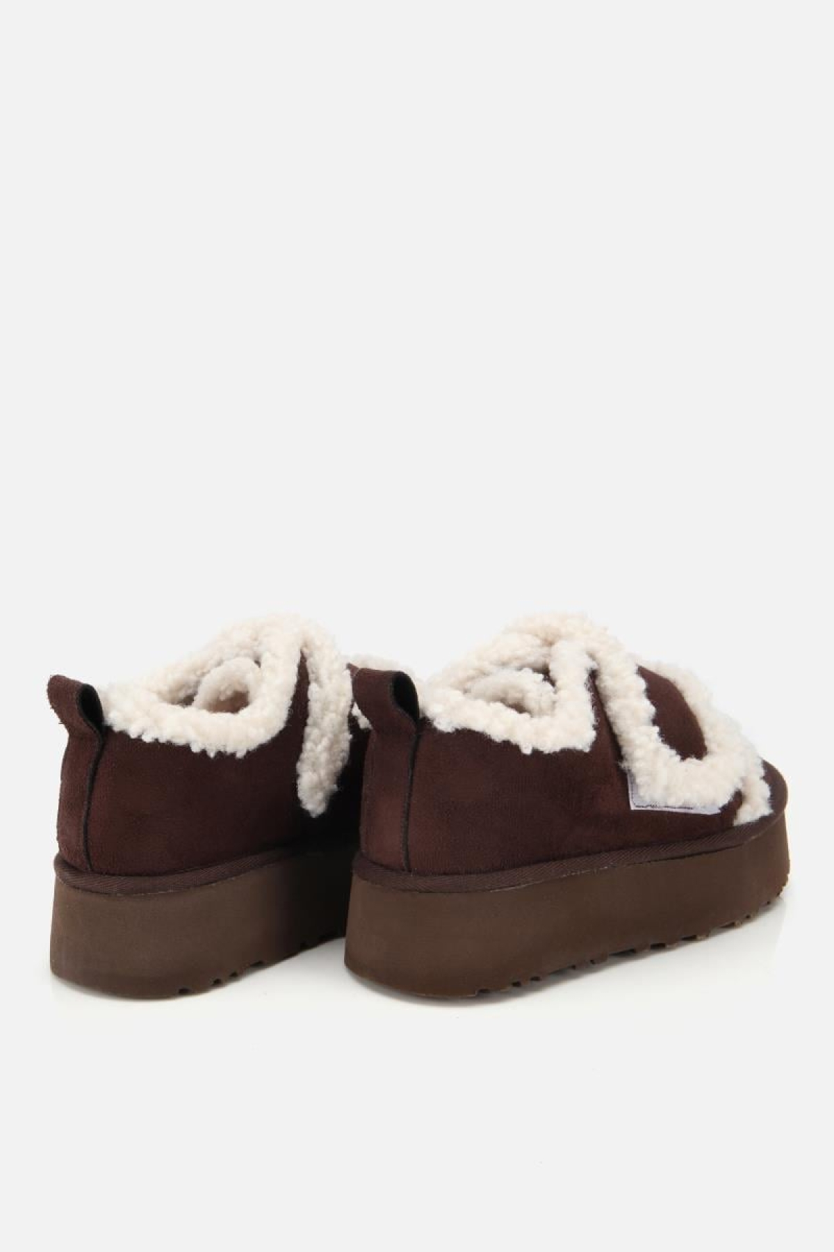 Kadın Süet Kahverengi İçi Kürklü Yüksek Tabanlı Kalın Bantlı Düz Ayakkabı - Görsel 5