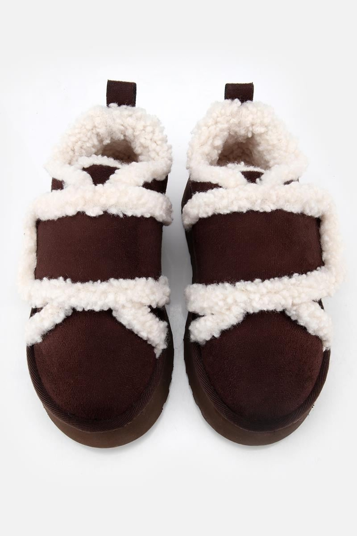 Kadın Süet Kahverengi İçi Kürklü Yüksek Tabanlı Kalın Bantlı Düz Ayakkabı - Görsel 7