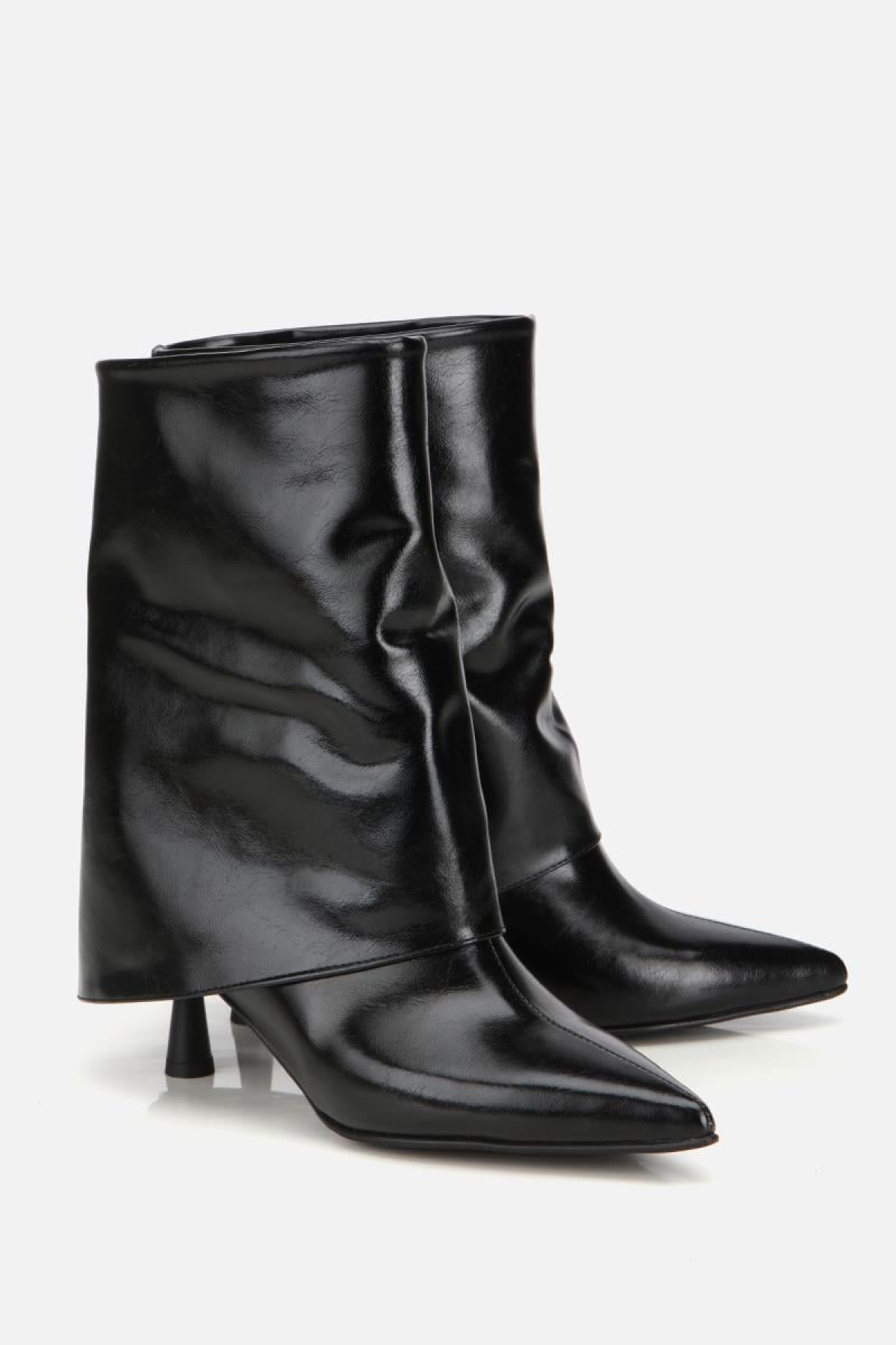 Kadın Rugan Siyah Pantolon Görünümlü Topuklu Bot - Görsel 3