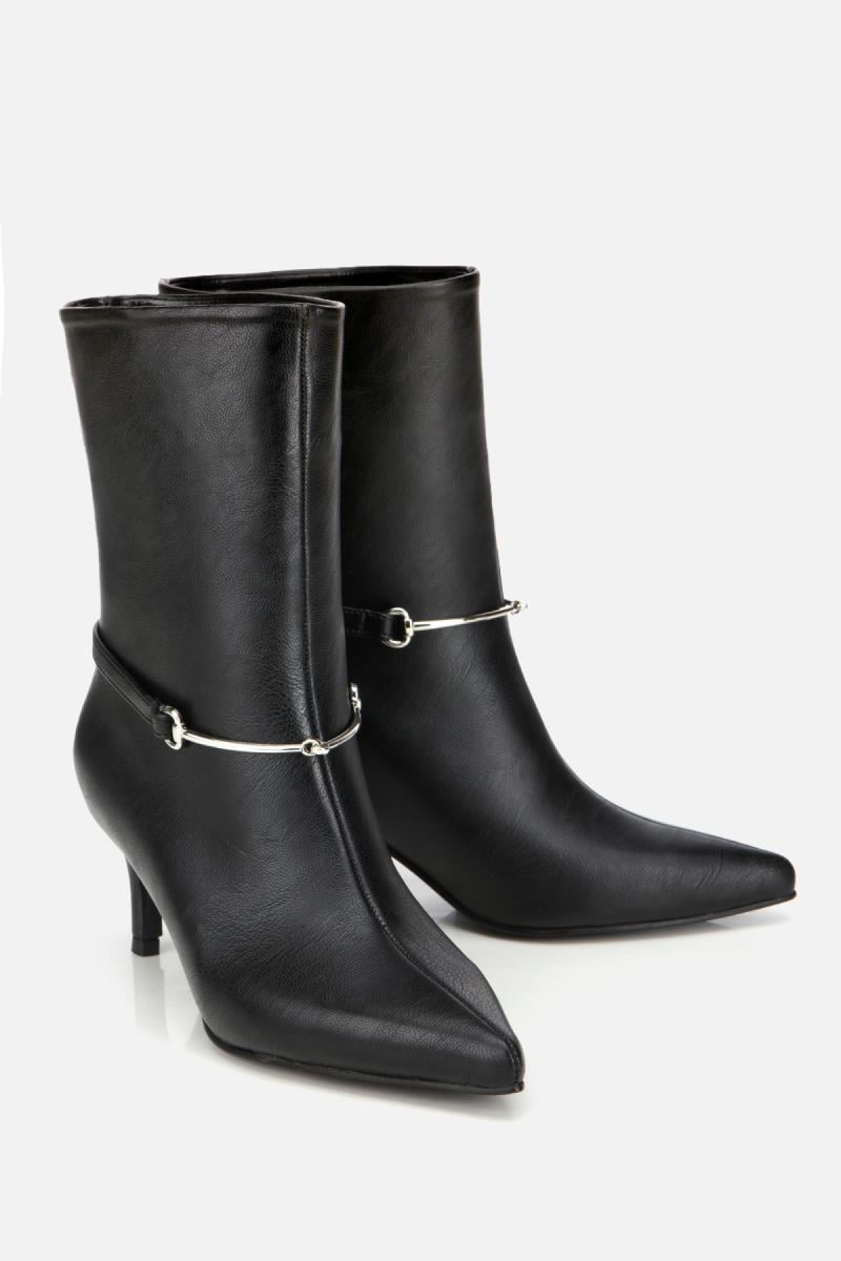 Kadın Siyah Kemer Detaylı Tokalı Bilekte Topuklu Bot - Görsel 3