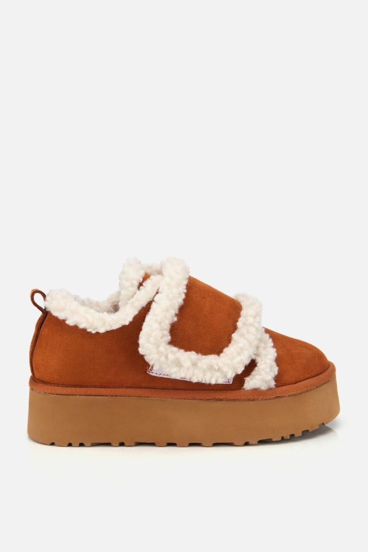 Kadın Süet Taba İçi Kürklü Yüksek Tabanlı Kalın Bantlı Düz Ayakkabı - Görsel 2