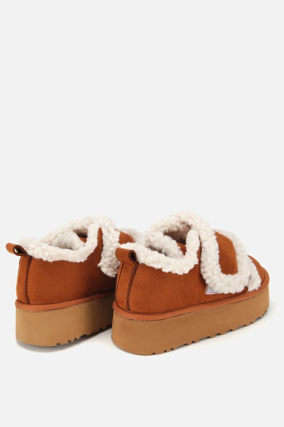 Kadın Süet Taba İçi Kürklü Yüksek Tabanlı Kalın Bantlı Düz Ayakkabı - Görsel 5