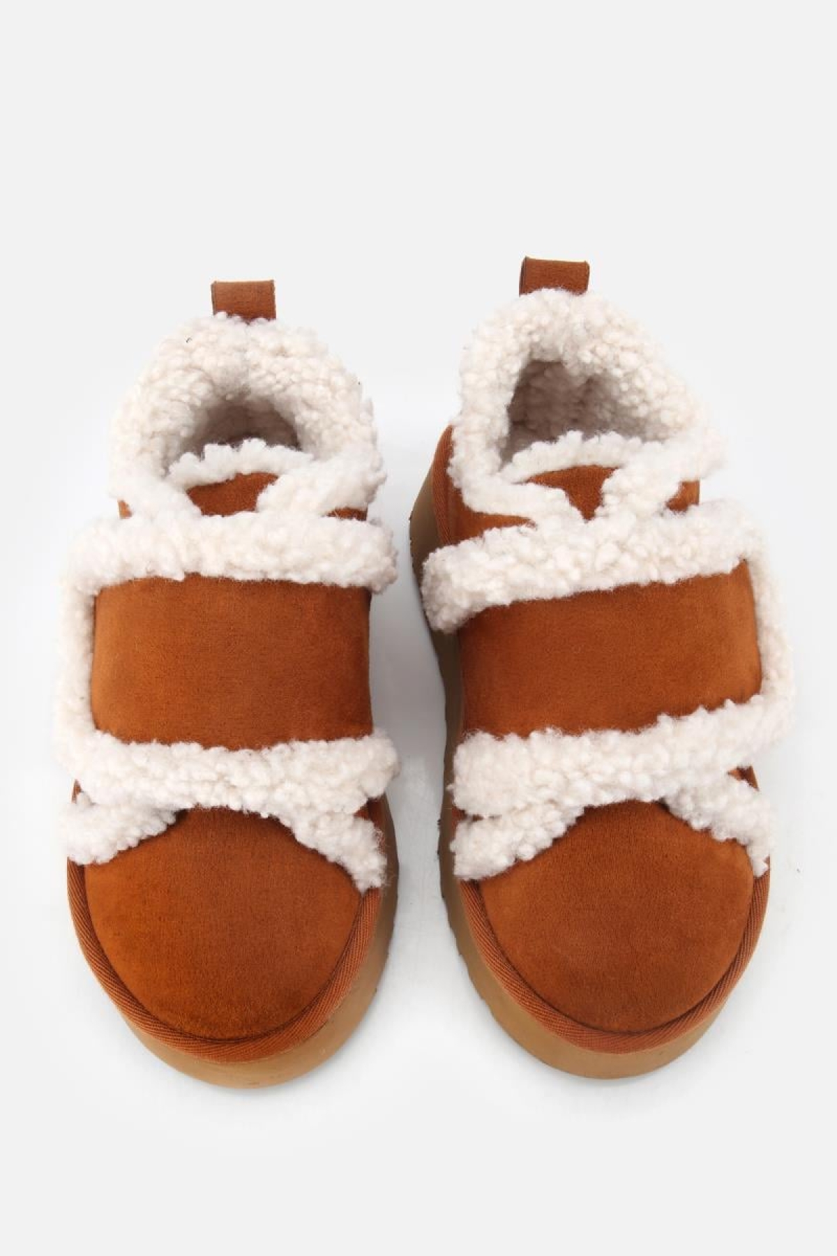 Kadın Süet Taba İçi Kürklü Yüksek Tabanlı Kalın Bantlı Düz Ayakkabı - Görsel 7