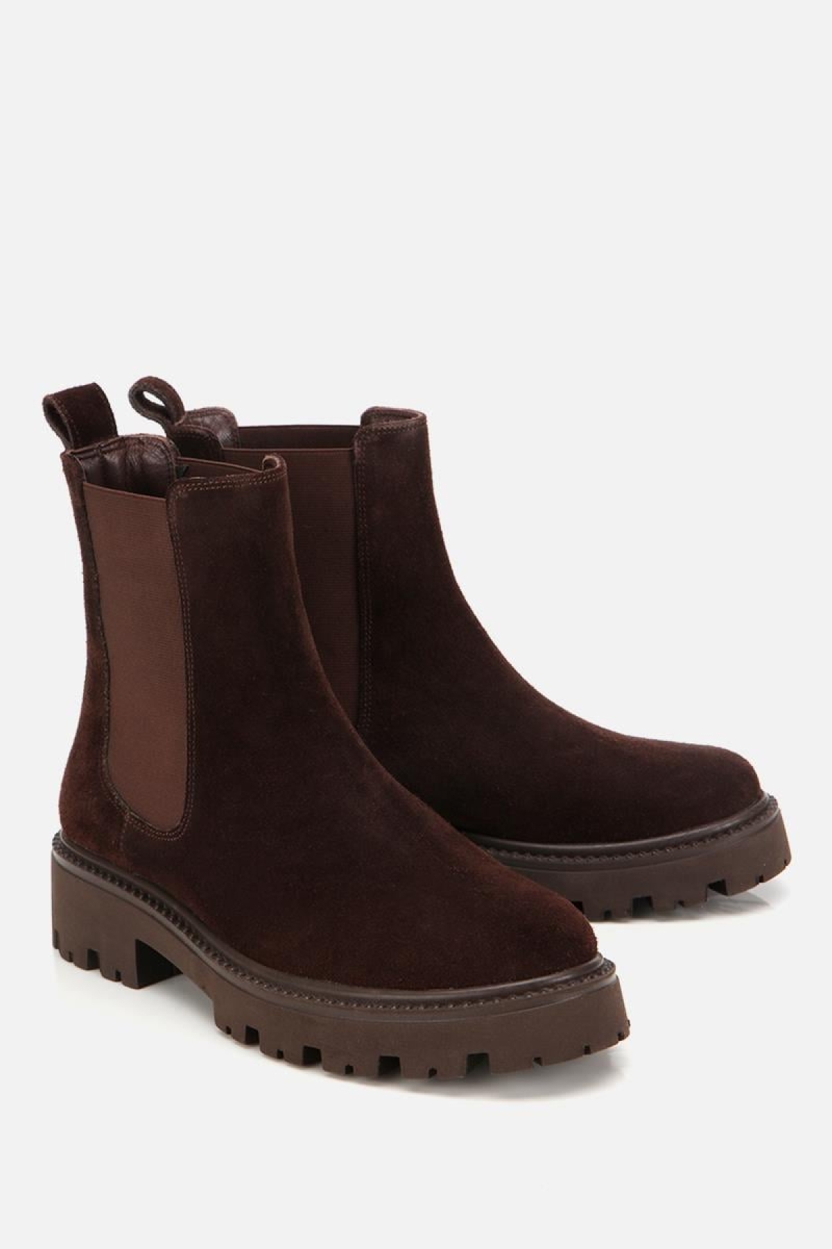 Kadın Deri Süet Kahverengi Lastik Detaylı Kalın Tabanlı Düz Bot - Görsel 3