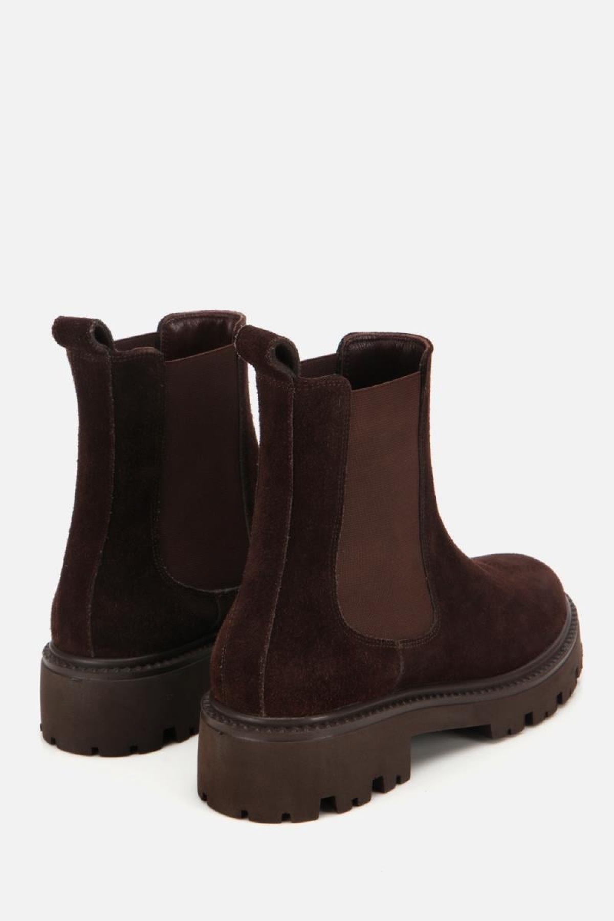 Kadın Deri Süet Kahverengi Lastik Detaylı Kalın Tabanlı Düz Bot - Görsel 4