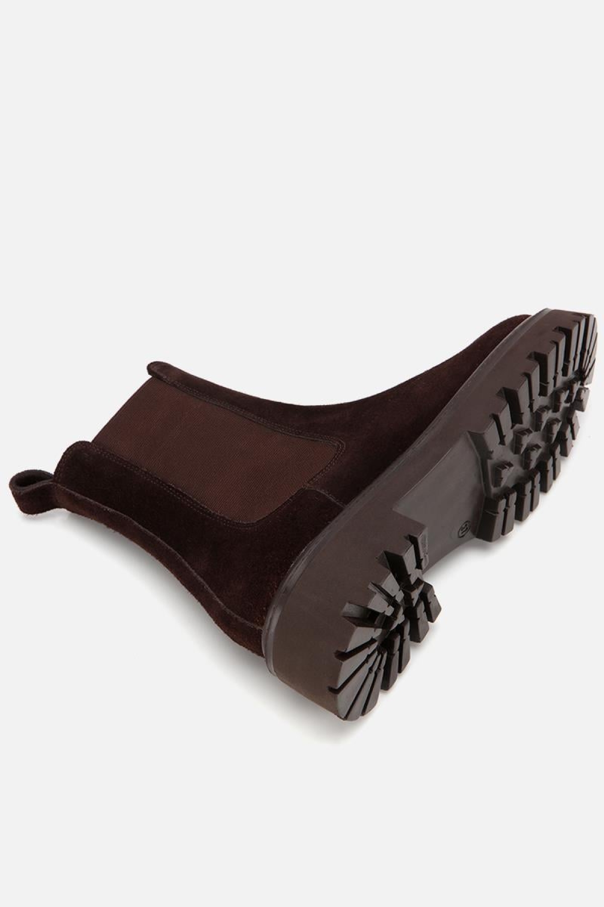 Kadın Deri Süet Kahverengi Lastik Detaylı Kalın Tabanlı Düz Bot - Görsel 7