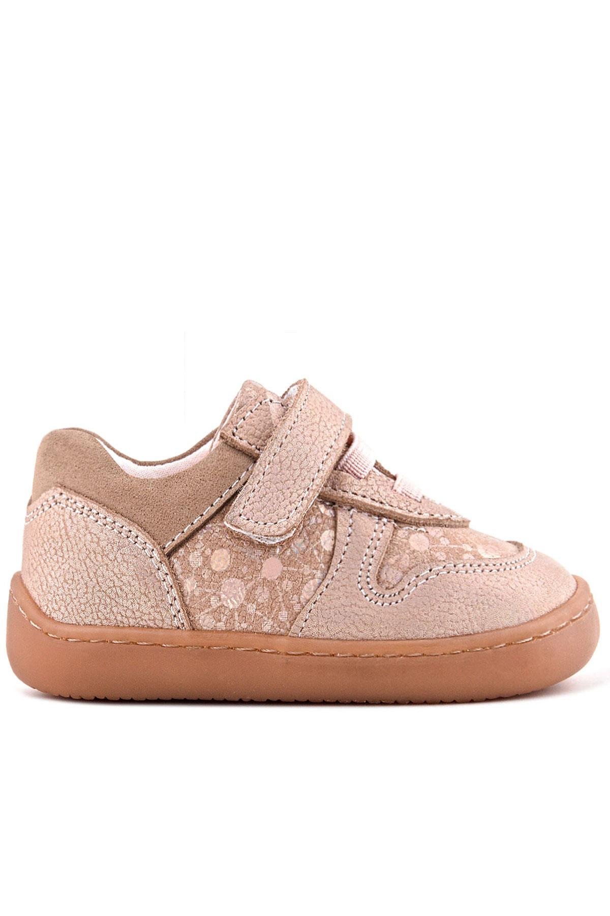 Bob Hakiki Deri Pudra Simli Barefoot Cırtlı Lastikli Bebek Sneaker Ayakkabı - Görsel 3
