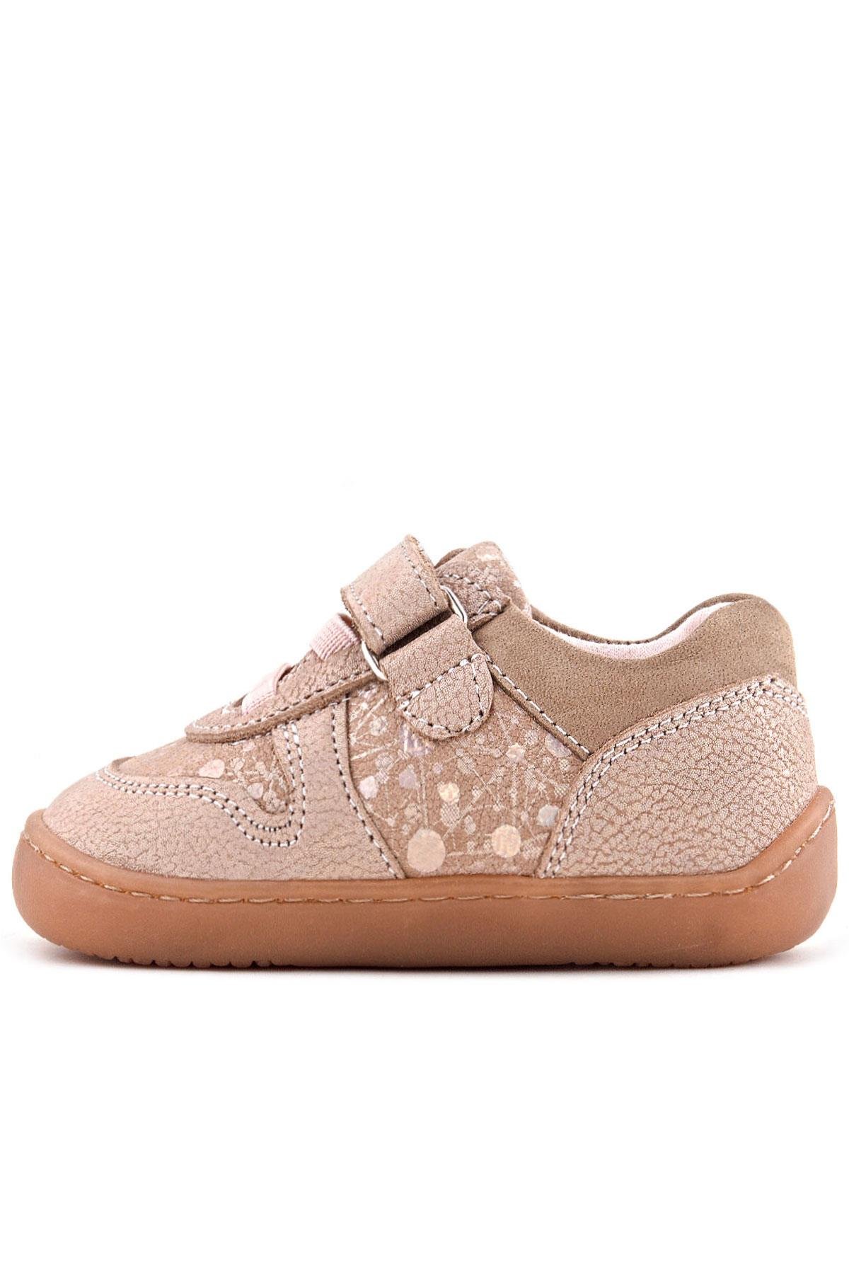 Bob Hakiki Deri Pudra Simli Barefoot Cırtlı Lastikli Bebek Sneaker Ayakkabı - Görsel 5